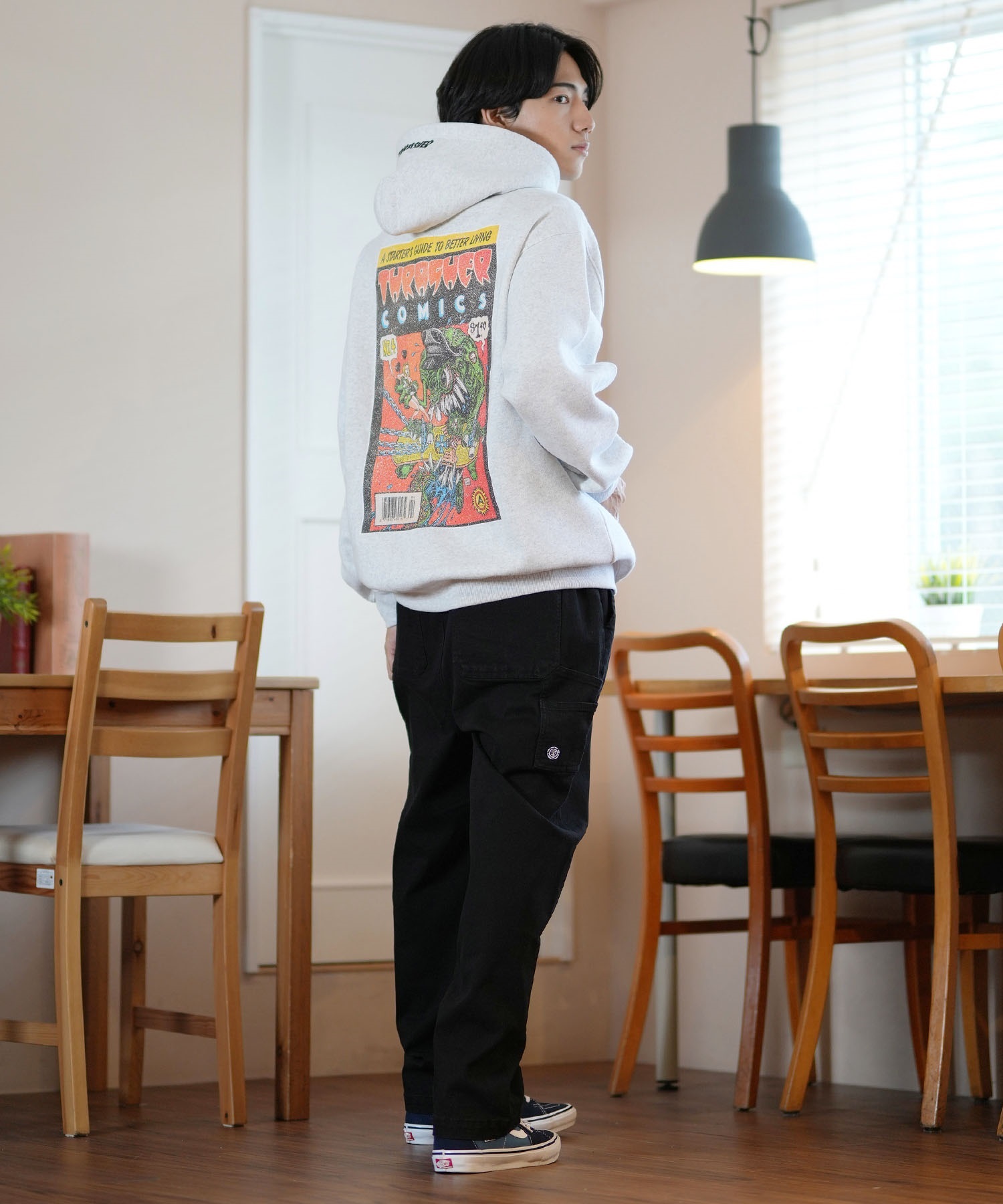 THRASHER スラッシャー パーカー メンズ THRASHERコミックPTパーカー 243TH1PK008 ムラサキスポーツ限定(WHT-M)