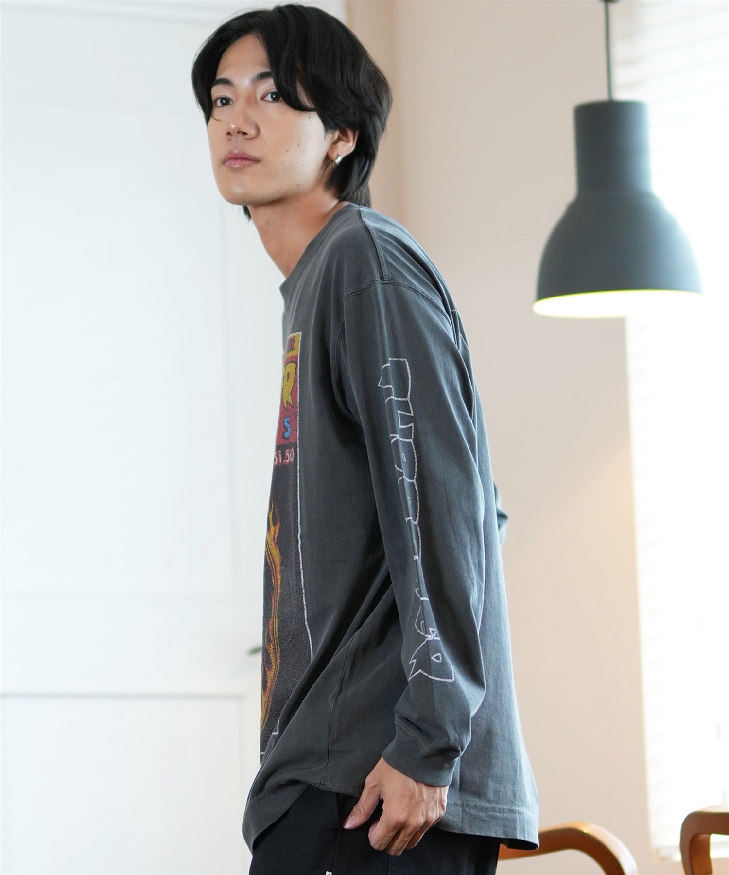 THRASHER スラッシャー 長袖 Tシャツ メンズ ロンT ピグメント加工 ビッグシルエット 243TH1LT015 ムラサキスポーツ限定(WHT-M)