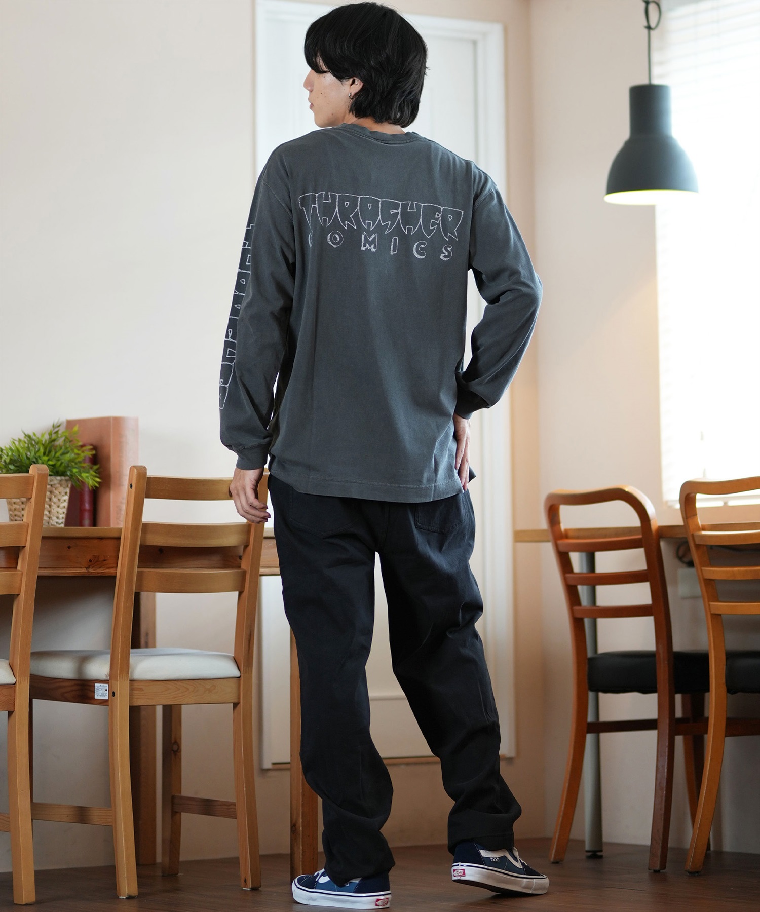 THRASHER スラッシャー 長袖 Tシャツ メンズ ロンT ピグメント加工 ビッグシルエット 243TH1LT015 ムラサキスポーツ限定(WHT-M)