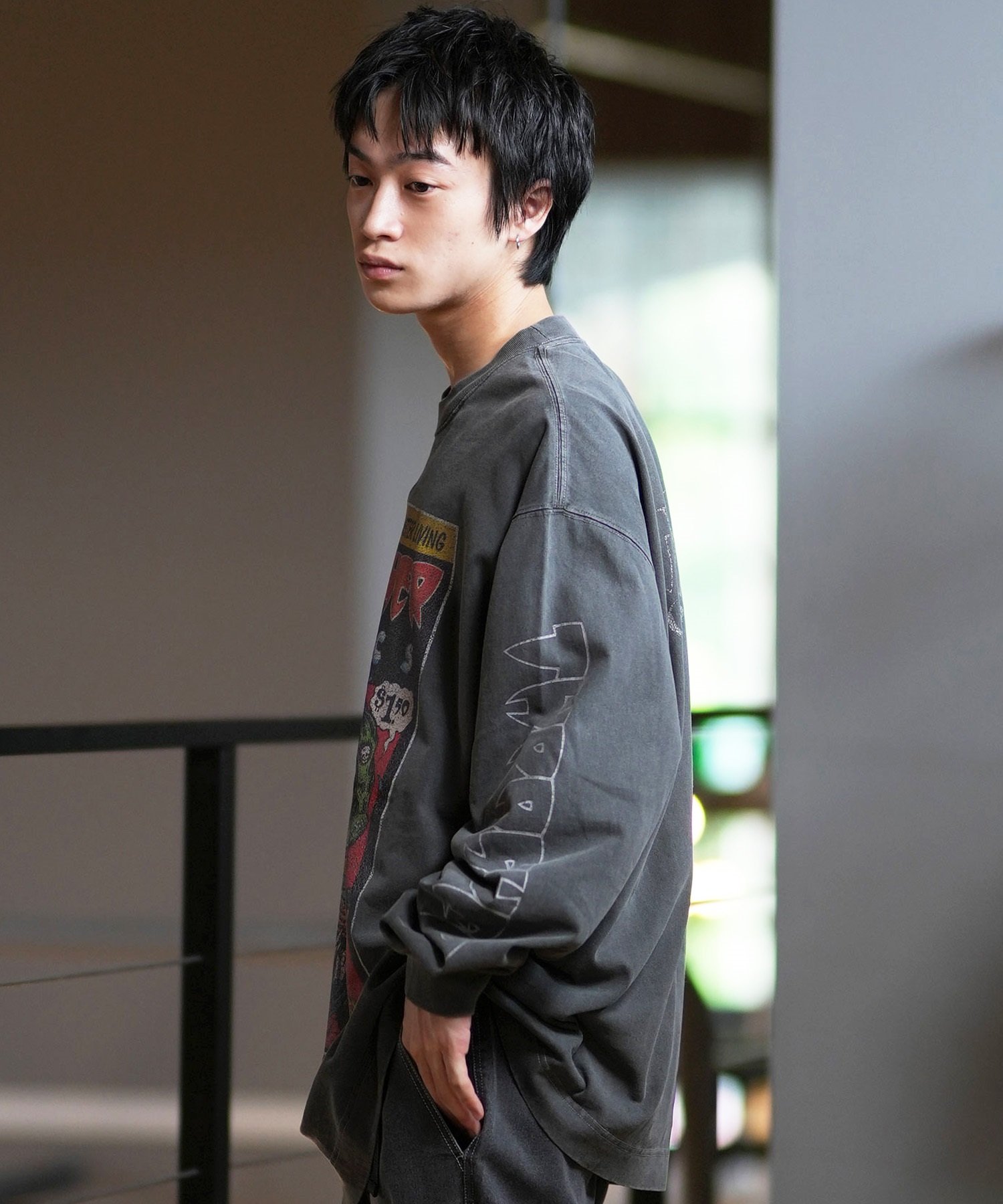 THRASHER スラッシャー 長袖 Tシャツ メンズ ロンT ピグメント加工 ビッグシルエット 243TH1LT014 ムラサキスポーツ限定(WHT-M)