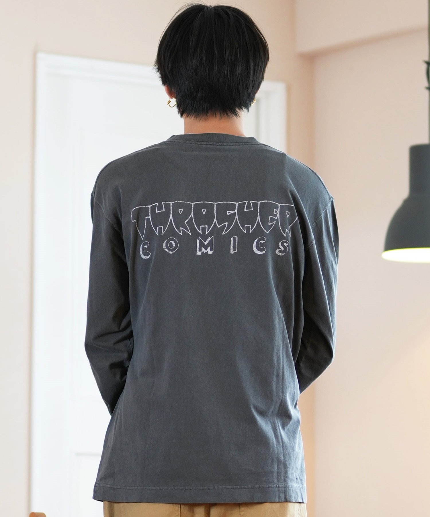 THRASHER スラッシャー 長袖 Tシャツ メンズ ロンT ピグメント加工 ビッグシルエット 243TH1LT013 ムラサキスポーツ限定(WHT-M)