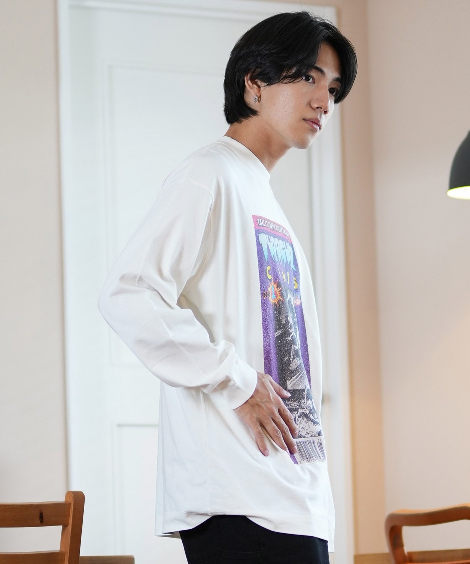 THRASHER スラッシャー 長袖 Tシャツ メンズ ロンT ピグメント加工 ビッグシルエット 243TH1LT013 ムラサキスポーツ限定(WHT-M)