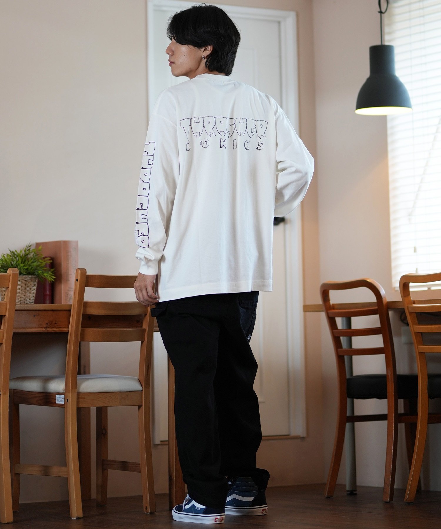 THRASHER スラッシャー 長袖 Tシャツ メンズ ロンT ピグメント加工 ビッグシルエット 243TH1LT013 ムラサキスポーツ限定(WHT-M)