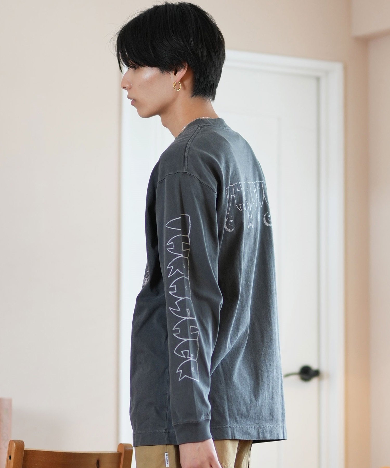 THRASHER スラッシャー 長袖 Tシャツ メンズ ロンT ピグメント加工 ビッグシルエット 243TH1LT013 ムラサキスポーツ限定(WHT-M)