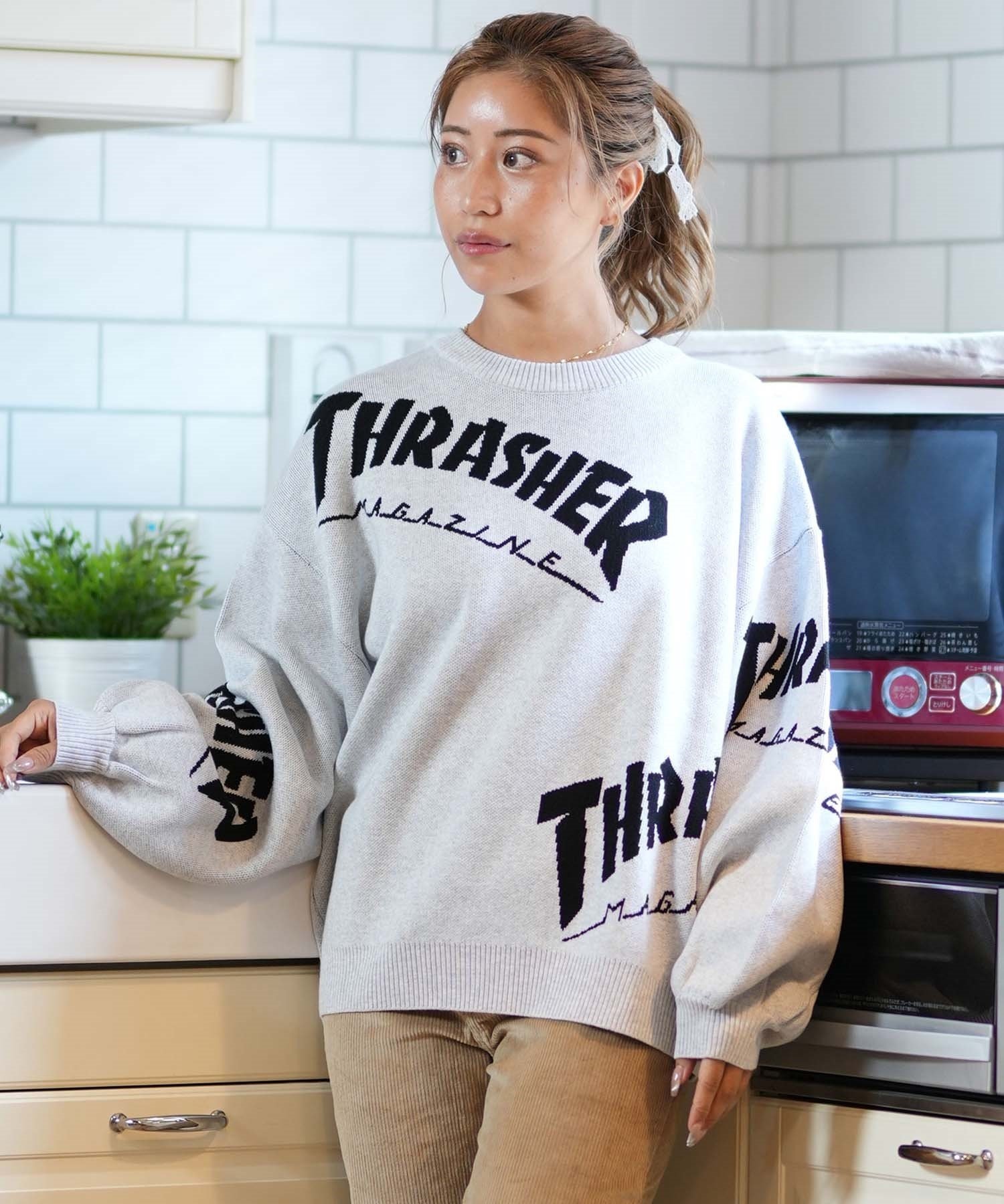 THRASHER スラッシャー セーター レディース ロゴ ムラサキスポーツ限定 243TH2KN001(WHT-FREE)