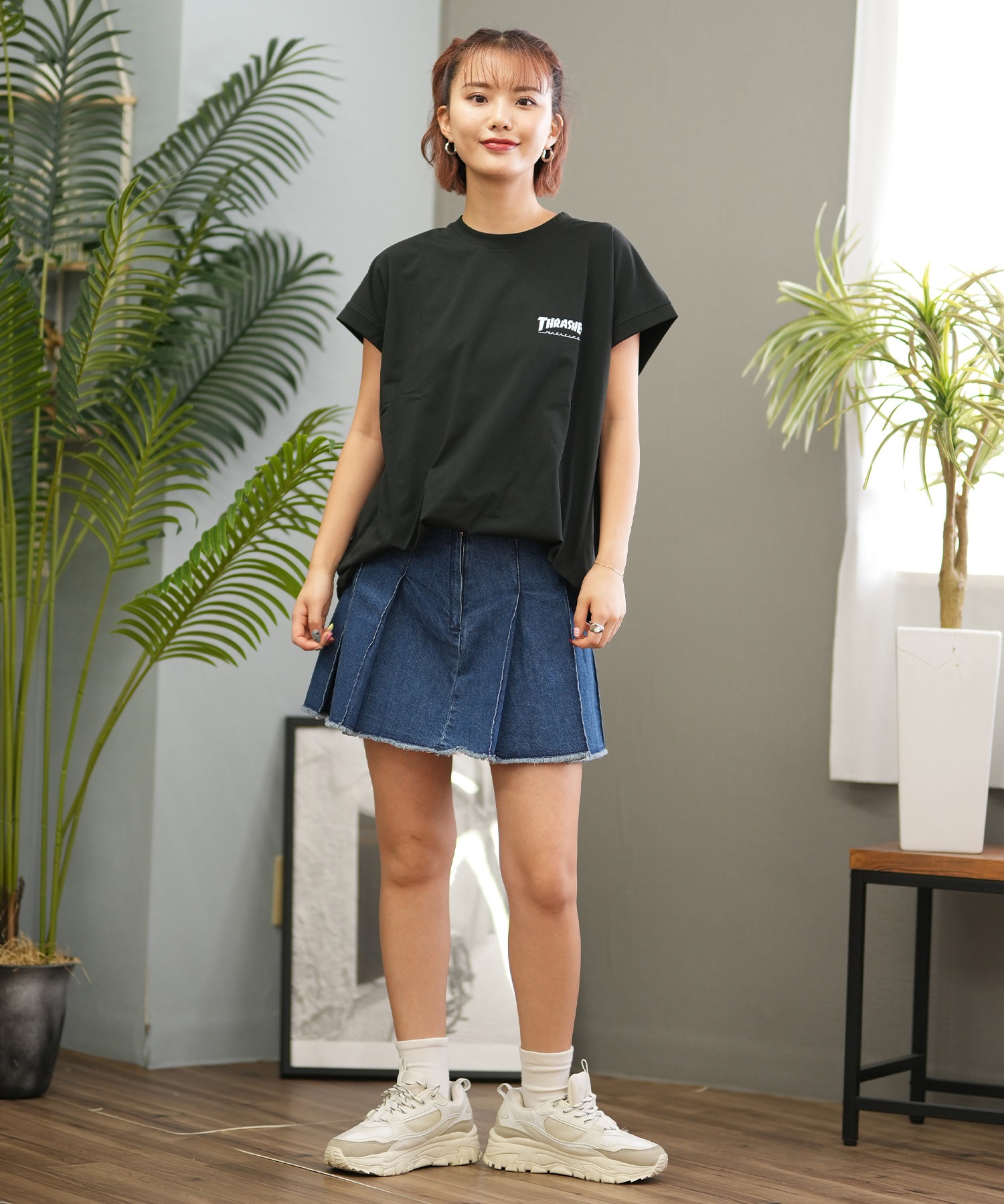 THRASHER スラッシャー ラッシュガード レディース 半袖 Tシャツ バックプリント 水陸両用 UVカット 242TH2TN001 ムラサキスポーツ限定(WHT-FREE)