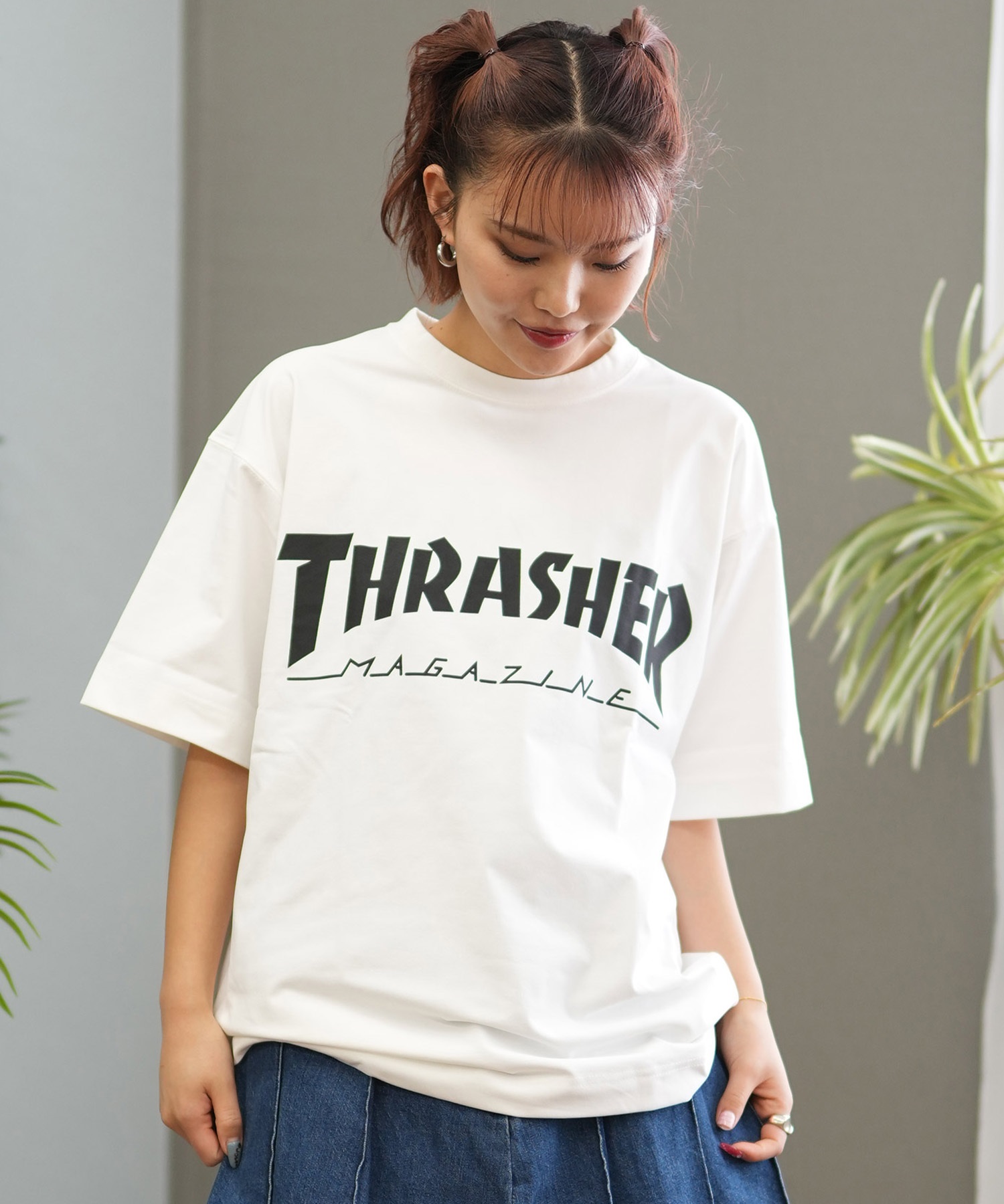 THRASHER スラッシャー ラッシュガード レディース 半袖 Tシャツ バックプリント 水陸両用 UVカット 242TH2ST001 ムラサキスポーツ限定(WHT-M)