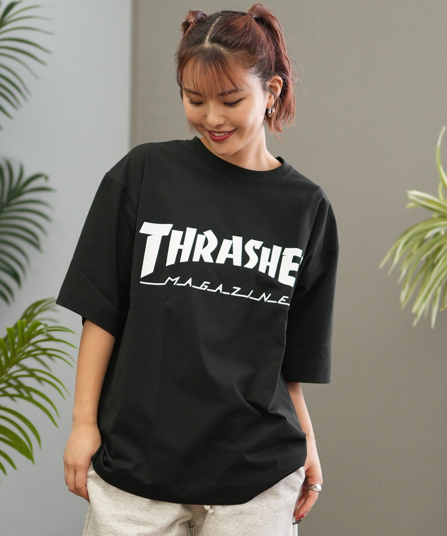 THRASHER スラッシャー ラッシュガード レディース 半袖 Tシャツ バックプリント 水陸両用 UVカット 242TH2ST001 ムラサキスポーツ限定(WHT-M)