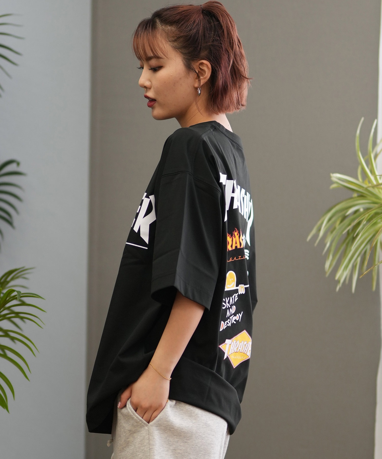 THRASHER スラッシャー ラッシュガード レディース 半袖 Tシャツ バックプリント 水陸両用 UVカット 242TH2ST001 ムラサキスポーツ限定(WHT-M)