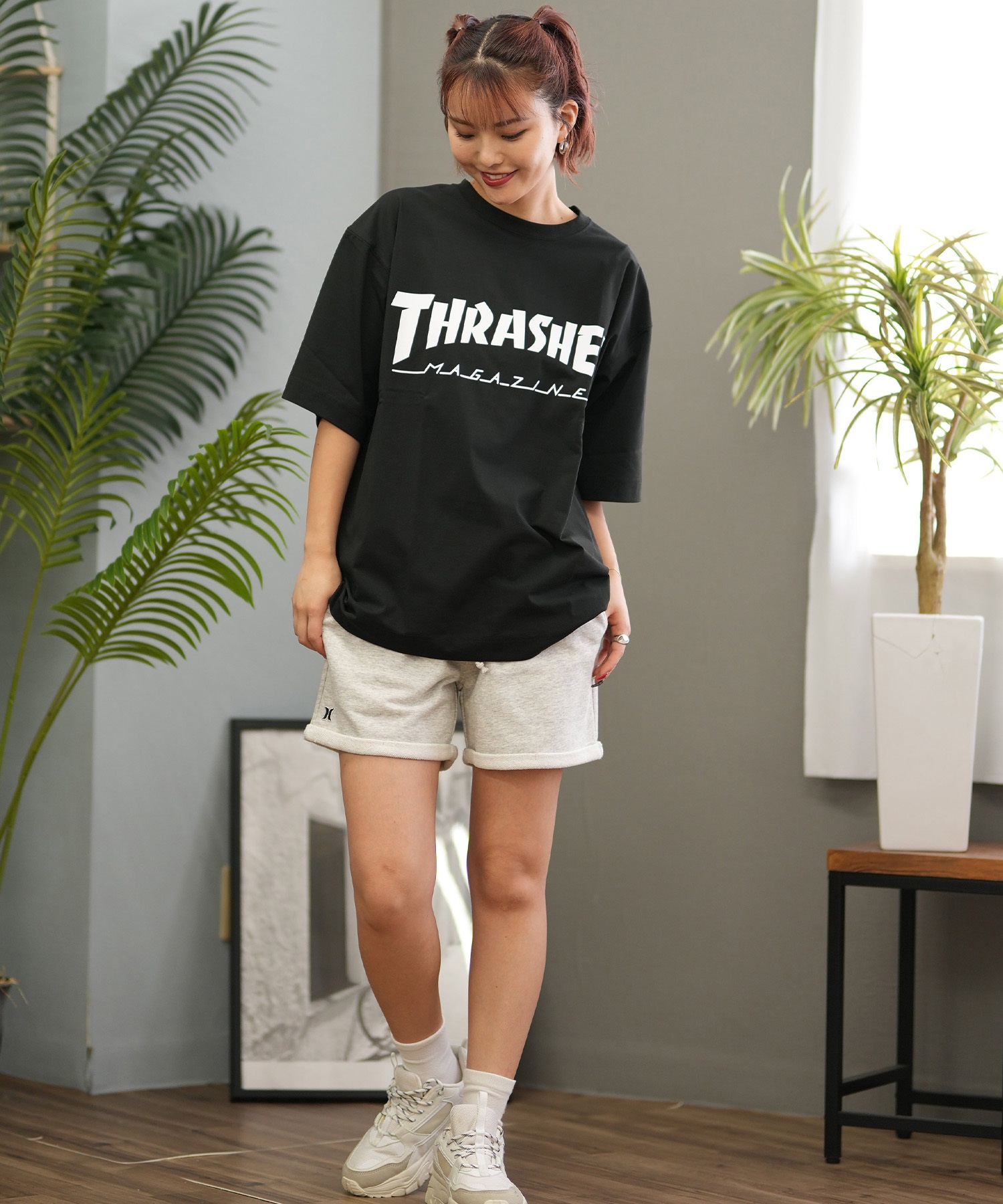 THRASHER スラッシャー ラッシュガード レディース 半袖 Tシャツ バックプリント 水陸両用 UVカット 242TH2ST001 ムラサキスポーツ限定(WHT-M)