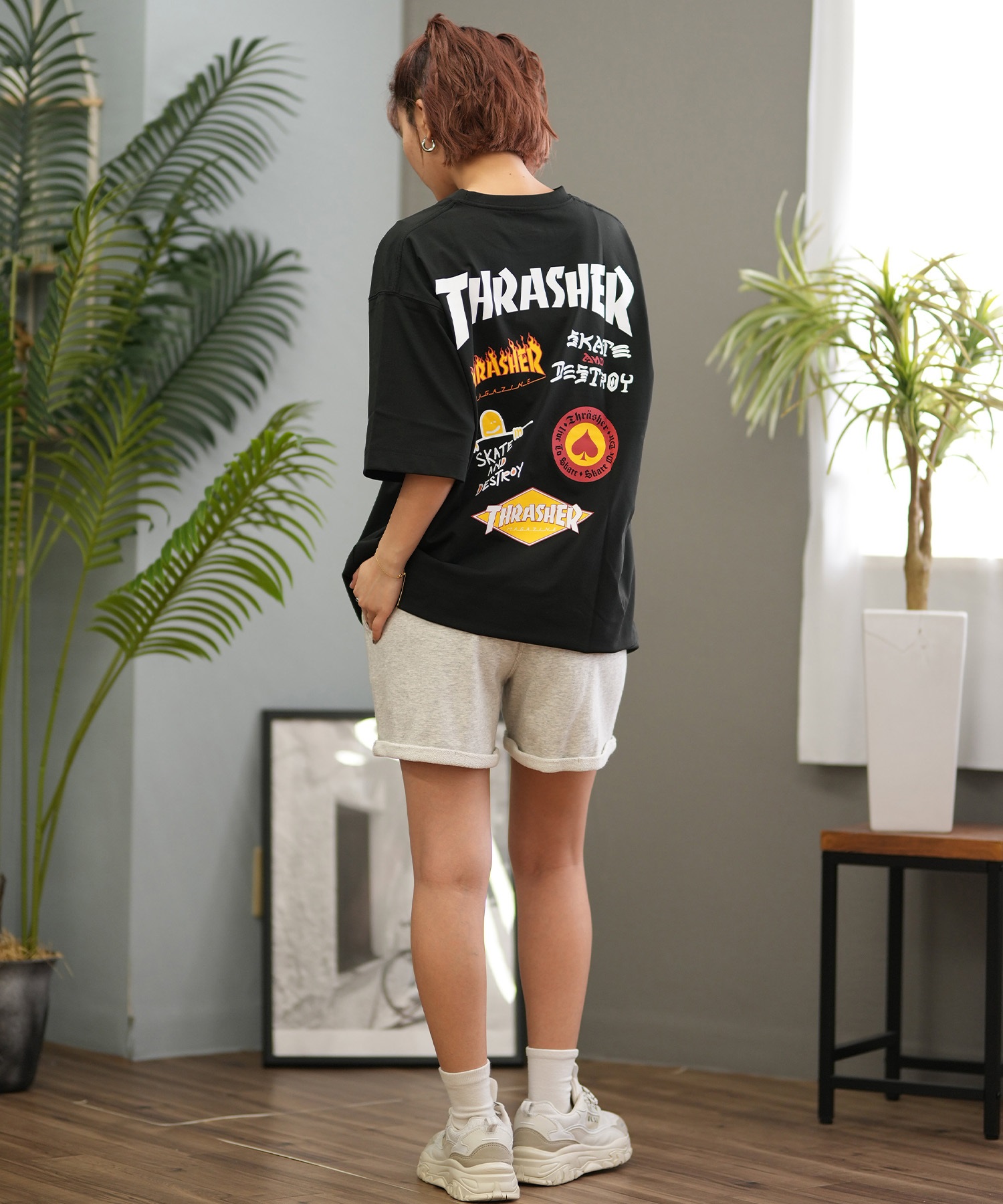 THRASHER スラッシャー ラッシュガード レディース 半袖 Tシャツ バックプリント 水陸両用 UVカット 242TH2ST001 ムラサキスポーツ限定(WHT-M)