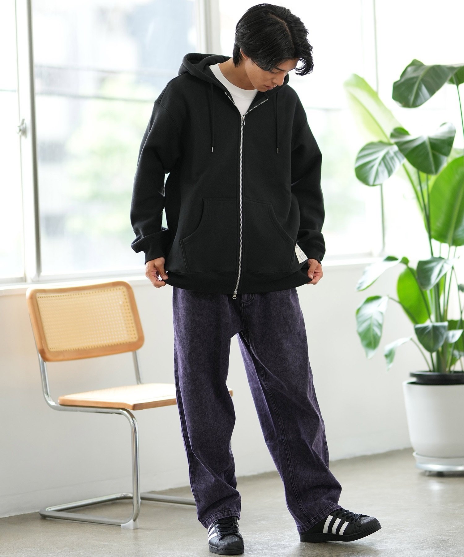 DEAR LAUREL ディアローレル パーカー ジップアップ メンズ スウェット 裏起毛 D24F1203(BLK-M)