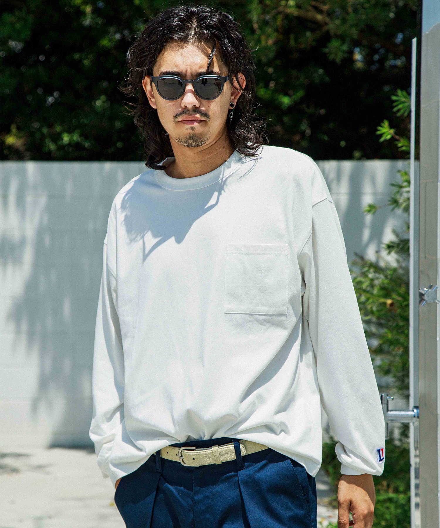 DEAR LAUREL ディアローレル 長袖 Tシャツ ロンT 無地 ポケット ポケT ワンポイントロゴ シンプル D24F1302(WHT-M)