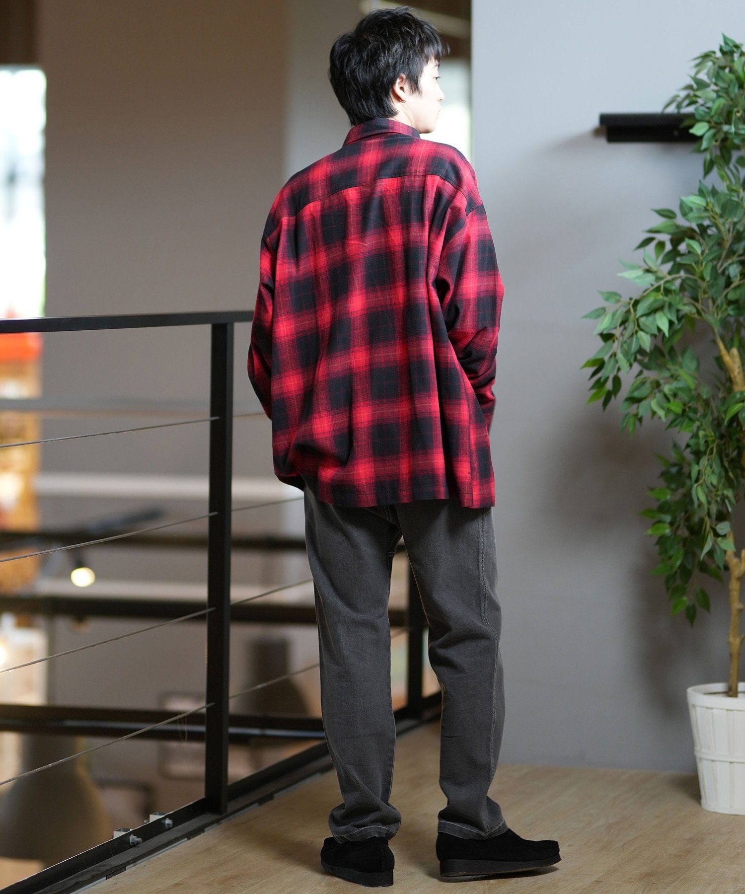 DEAR LAUREL ディアローレル 長袖シャツ メンズ チェック ネルシャツ D24F2401(BLK-M)