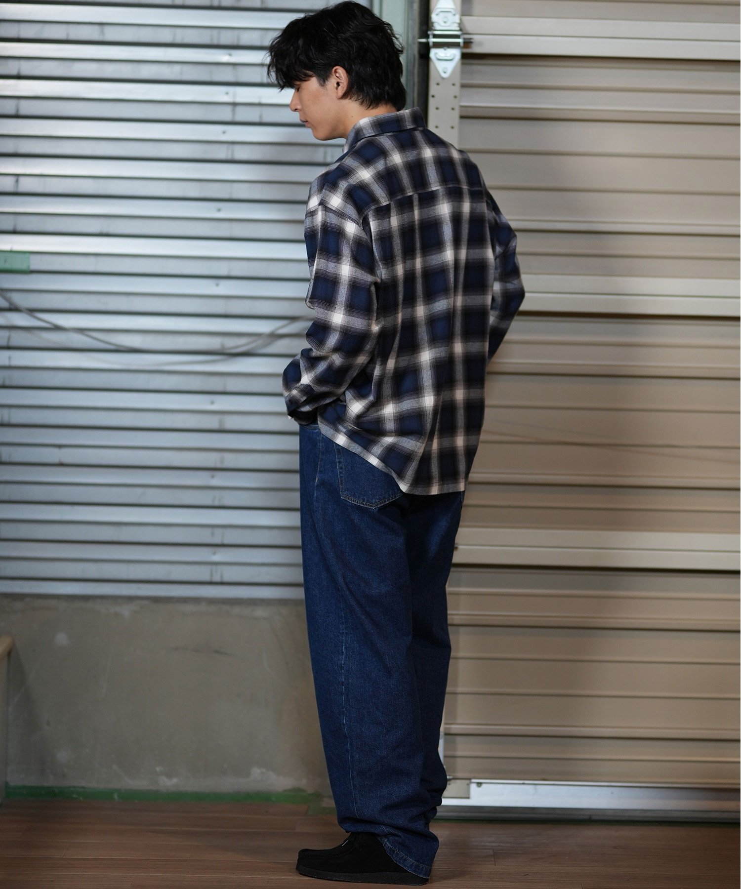 DEAR LAUREL ディアローレル 長袖シャツ メンズ チェック ネルシャツ D24F2401(BLK-M)