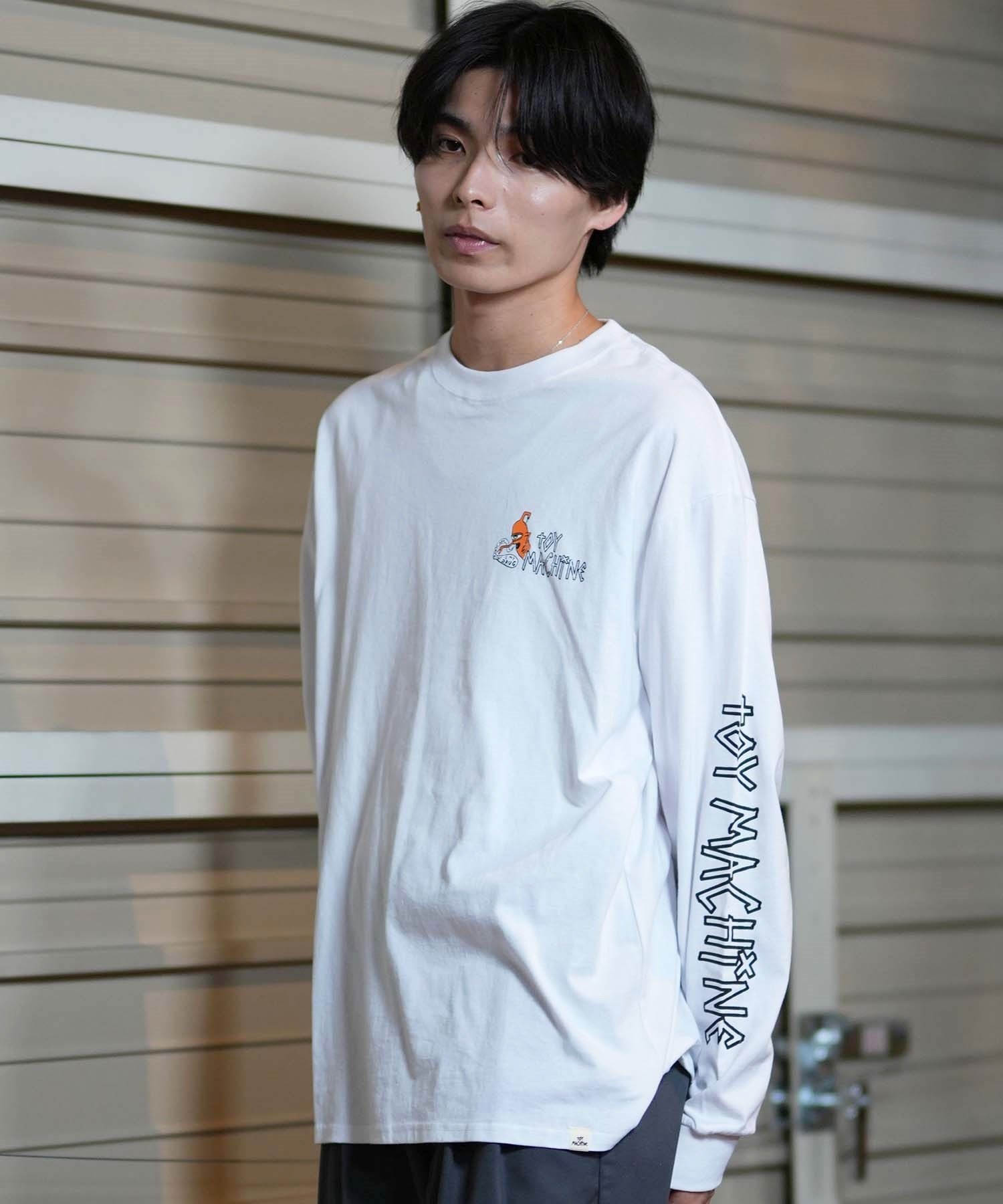 TOY MACHINE トイマシーン 長袖 Tシャツ メンズ ロンT ビックシルエット バックプリント ムラサキスポーツ限定 MTMFELT4(WHITE-M)