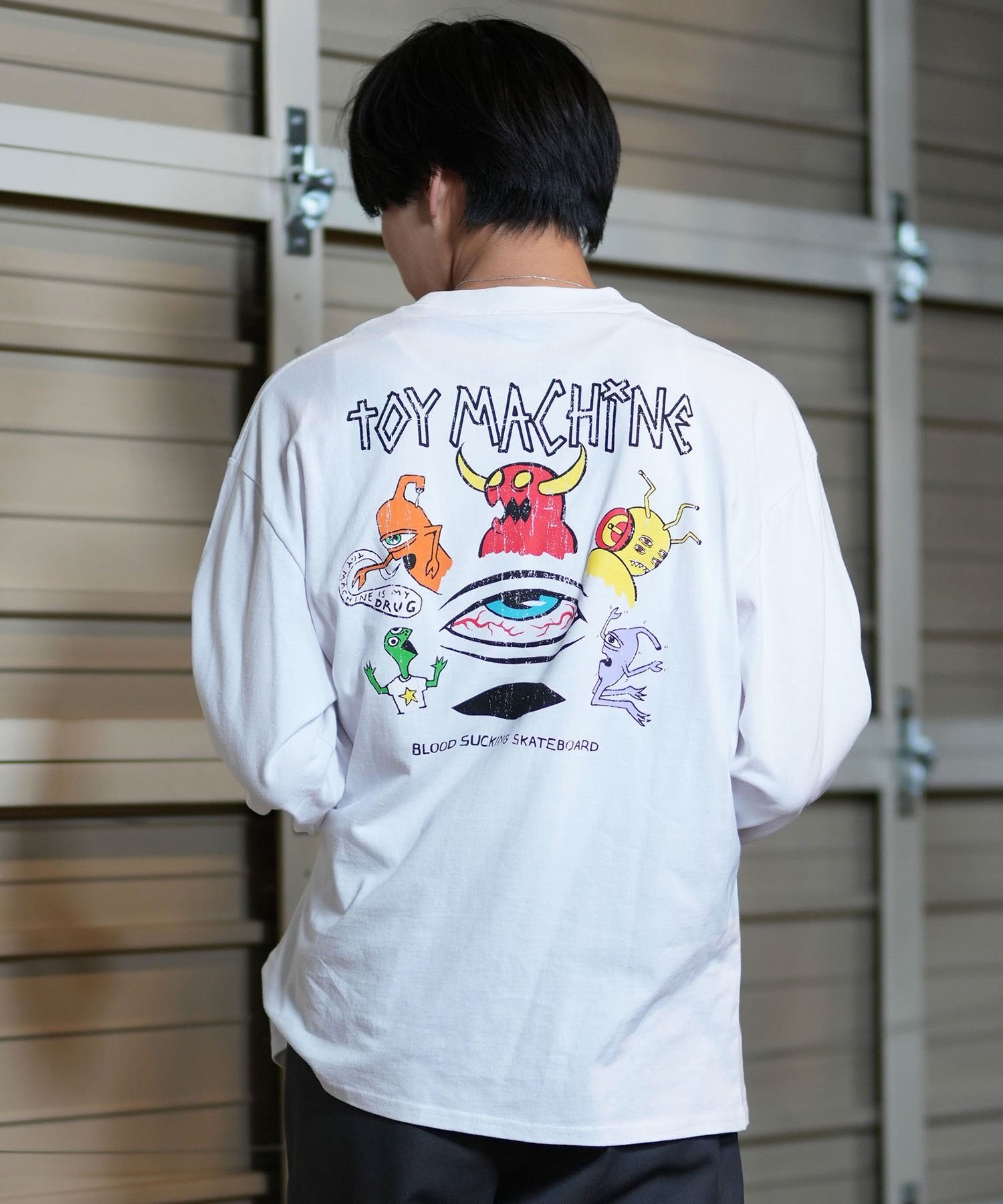 TOY MACHINE トイマシーン 長袖 Tシャツ メンズ ロンT ビックシルエット バックプリント ムラサキスポーツ限定 MTMFELT4(WHITE-M)