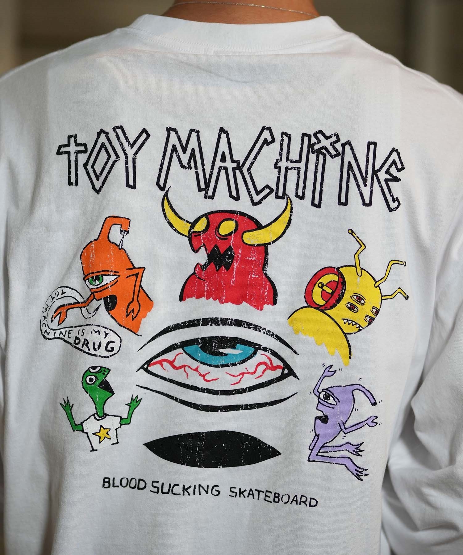 TOY MACHINE トイマシーン 長袖 Tシャツ メンズ ロンT ビックシルエット バックプリント ムラサキスポーツ限定 MTMFELT4(WHITE-M)