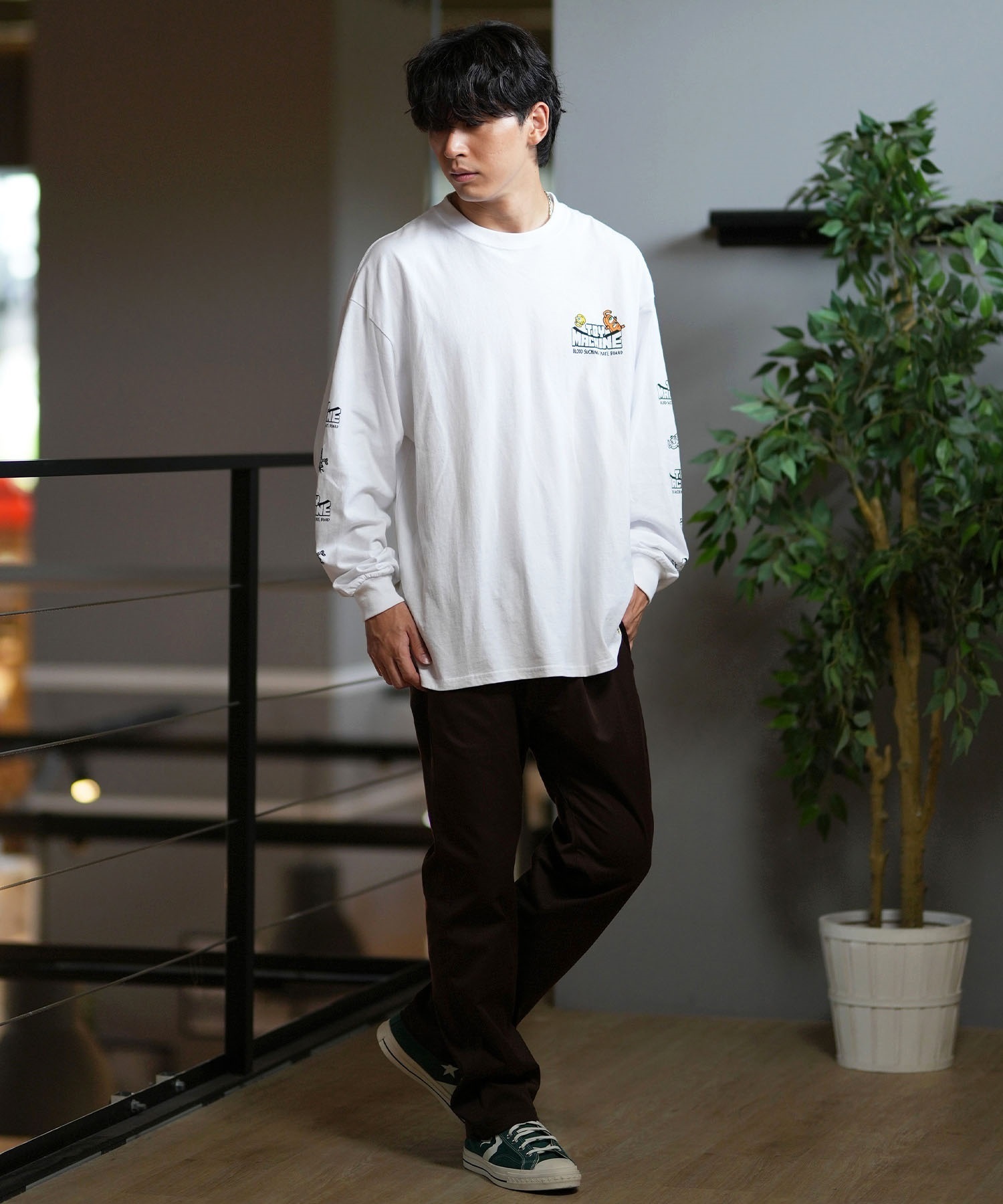 TOY MACHINE トイマシーン 長袖 Tシャツ メンズ ロンT ビックシルエット バックプリント ムラサキスポーツ限定 MTMFELT1(WHITE-M)