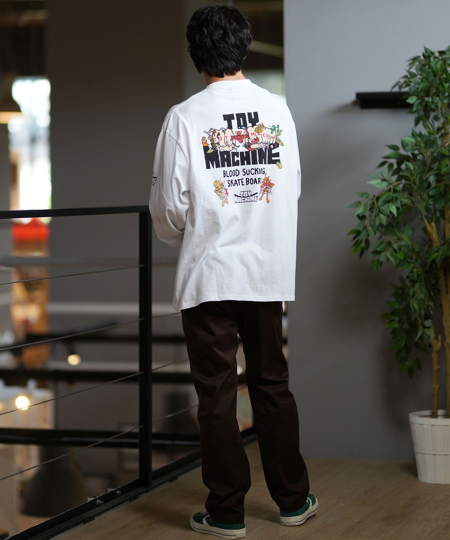 TOY MACHINE トイマシーン 長袖 Tシャツ メンズ ロンT ビックシルエット バックプリント ムラサキスポーツ限定 MTMFELT1(WHITE-M)