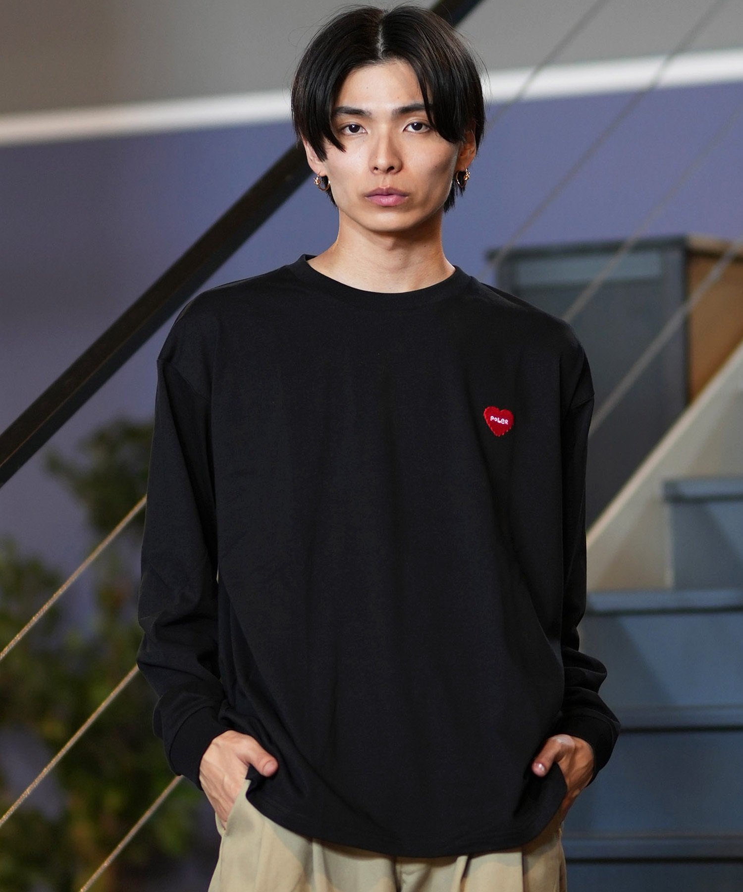 POLER ポーラー 長袖 Tシャツ メンズ ロンT 刺繍ロゴ ビッグシルエット バックプリント 吸汗速乾 249MCV0050 ムラサキスポーツ限定(WHITE-M)