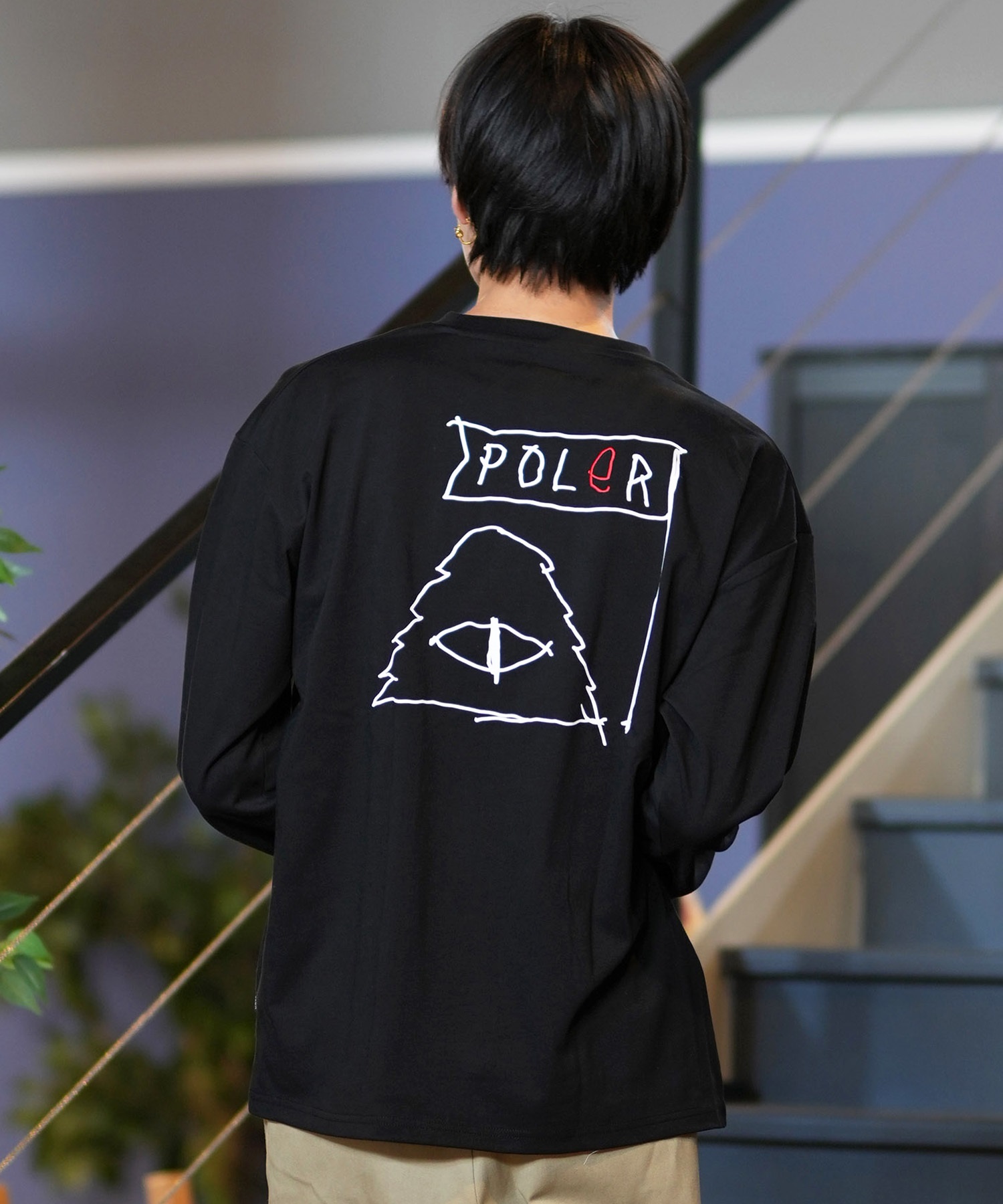 POLER ポーラー 長袖 Tシャツ メンズ ロンT 刺繍ロゴ ビッグシルエット バックプリント 吸汗速乾 249MCV0050 ムラサキスポーツ限定(WHITE-M)