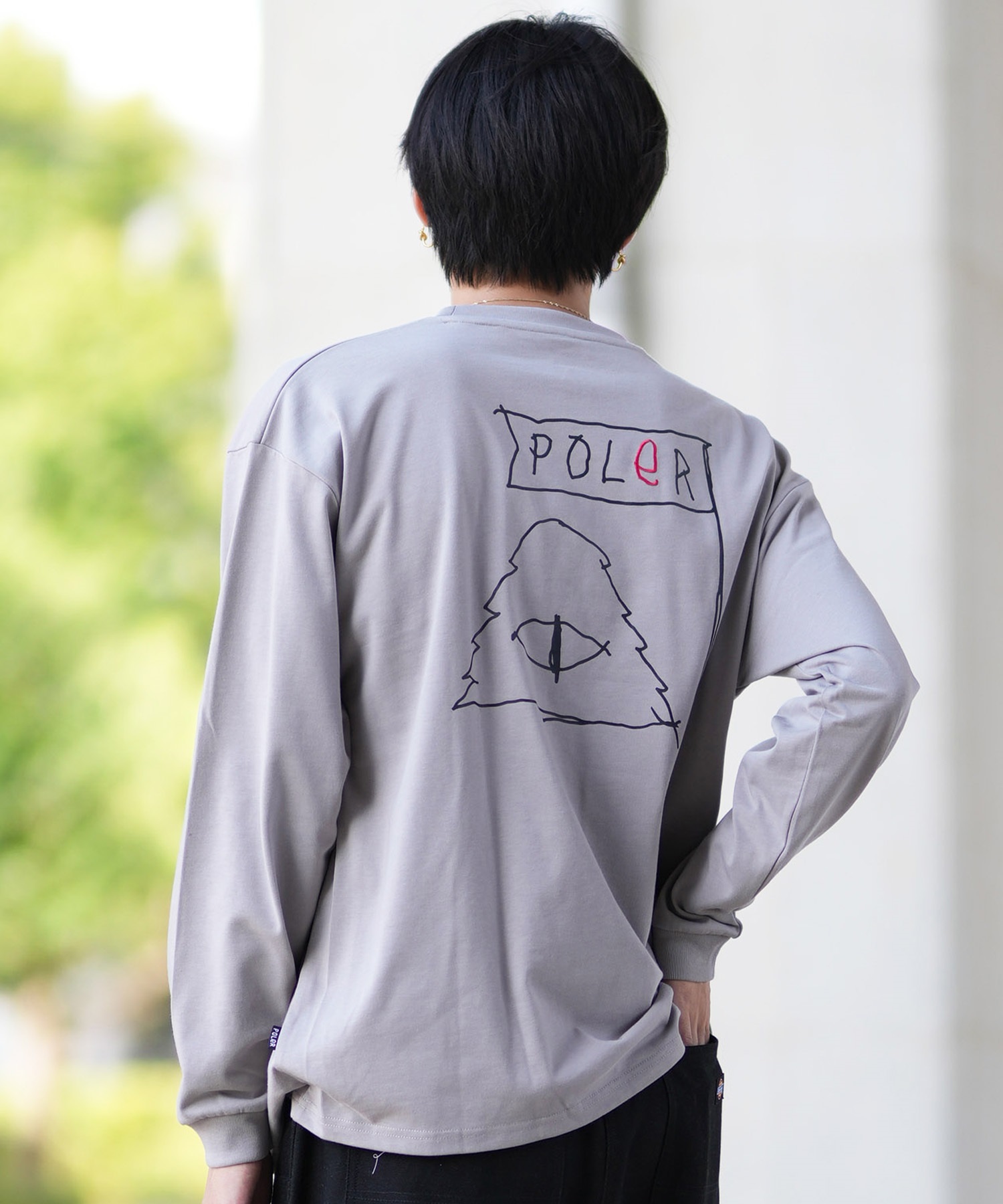 POLER ポーラー 長袖 Tシャツ メンズ ロンT 刺繍ロゴ ビッグシルエット バックプリント 吸汗速乾 249MCV0050 ムラサキスポーツ限定(WHITE-M)