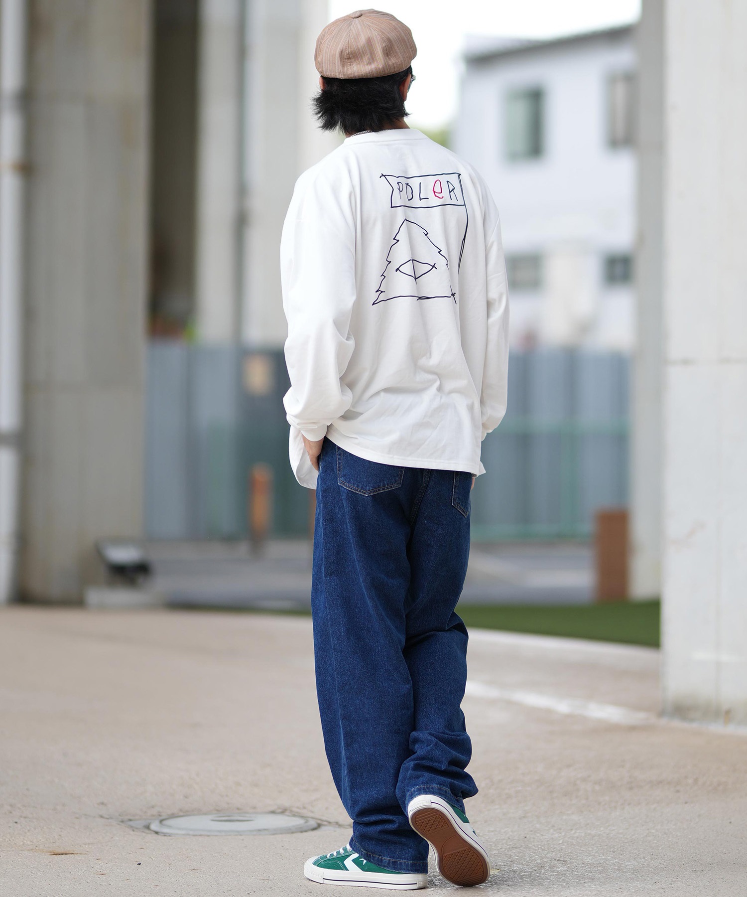 POLER ポーラー 長袖 Tシャツ メンズ ロンT 刺繍ロゴ ビッグシルエット バックプリント 吸汗速乾 249MCV0050 ムラサキスポーツ限定(WHITE-M)