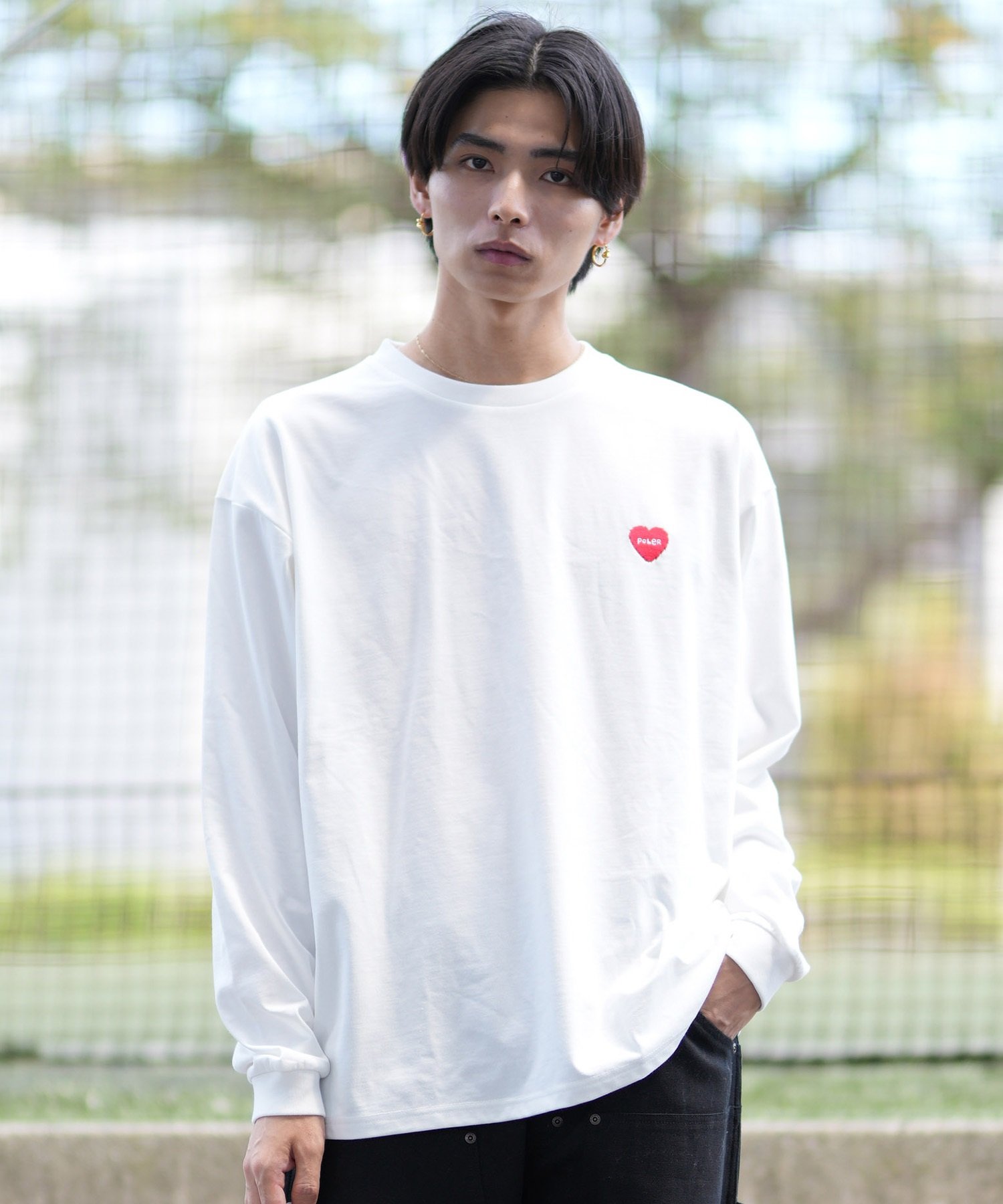 POLER ポーラー 長袖 Tシャツ メンズ ロンT 刺繍ロゴ ビッグシルエット バックプリント 吸汗速乾 249MCV0049 ムラサキスポーツ限定(WHITE-M)