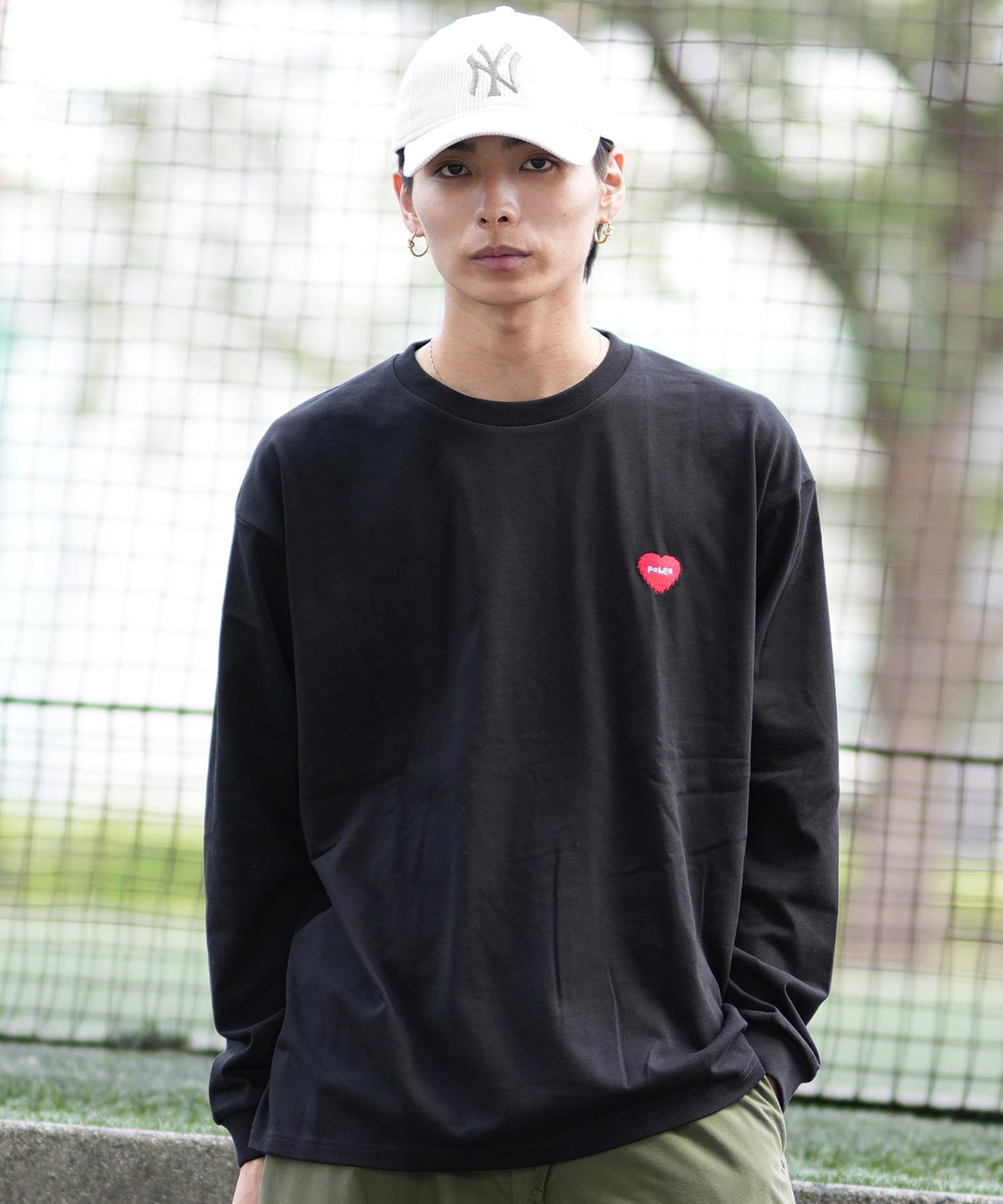 POLER ポーラー 長袖 Tシャツ メンズ ロンT 刺繍ロゴ ビッグシルエット バックプリント 吸汗速乾 249MCV0049 ムラサキスポーツ限定(WHITE-M)