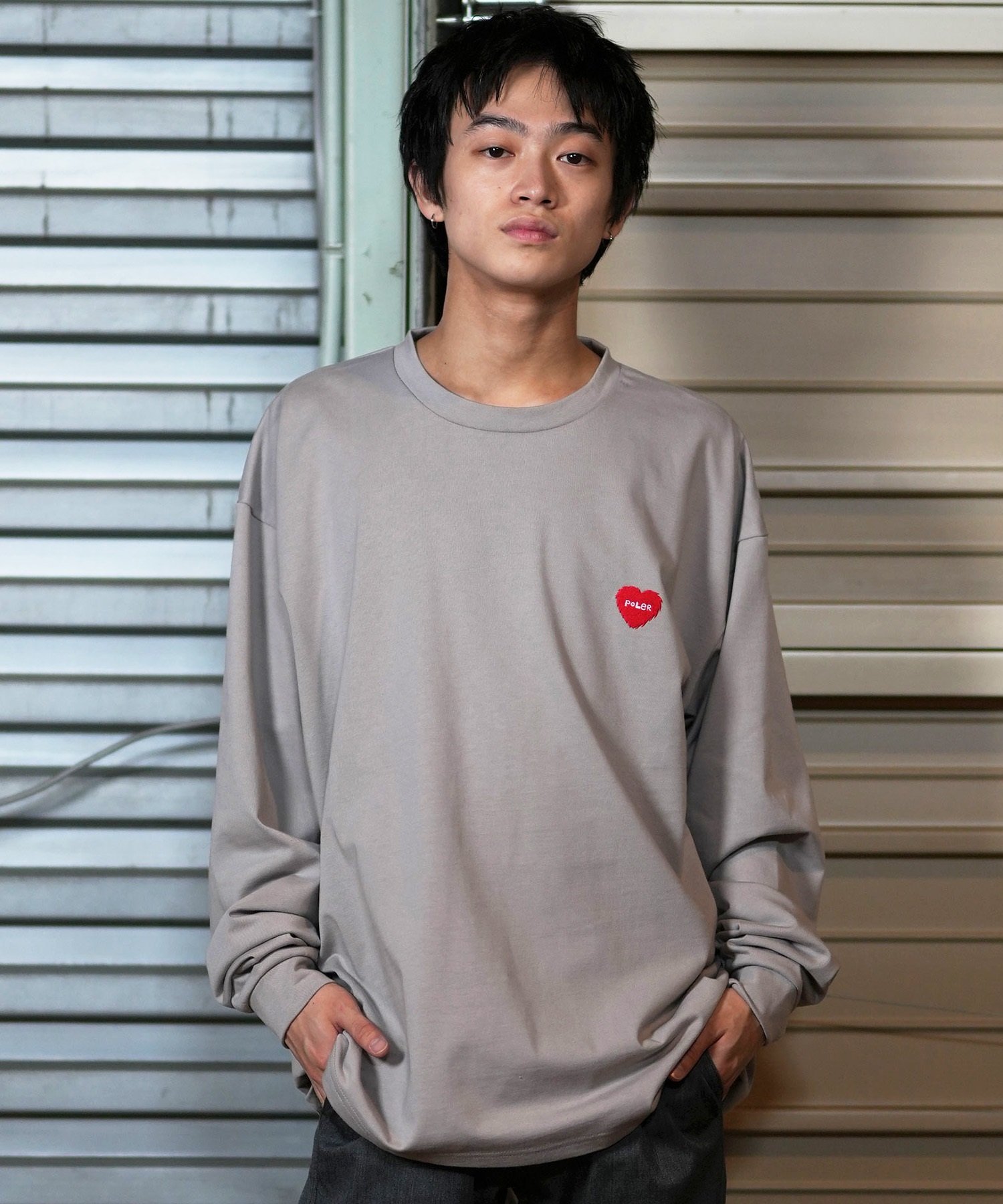 POLER ポーラー 長袖 Tシャツ メンズ ロンT 刺繍ロゴ ビッグシルエット バックプリント 吸汗速乾 249MCV0049 ムラサキスポーツ限定(WHITE-M)