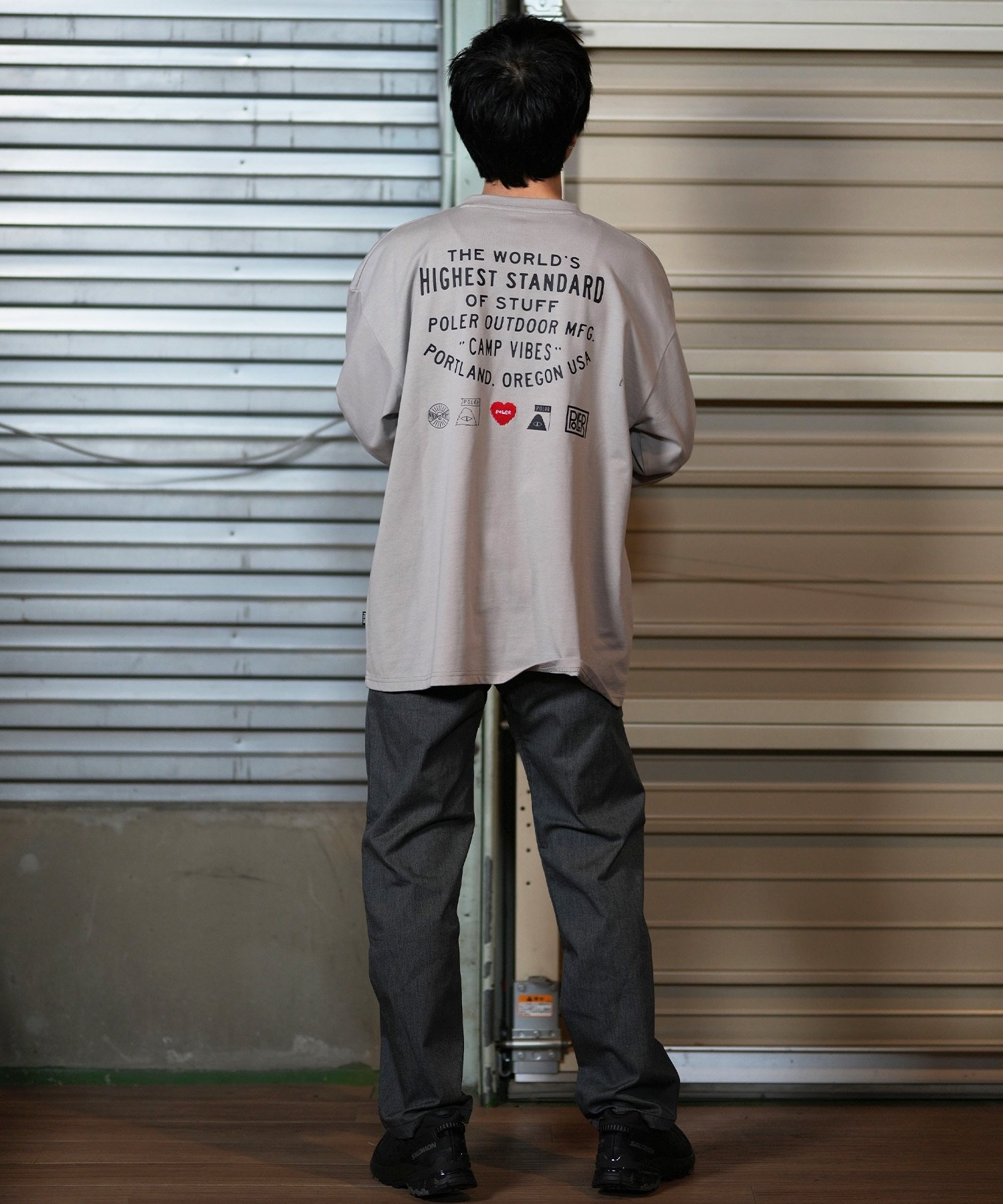 POLER ポーラー 長袖 Tシャツ メンズ ロンT 刺繍ロゴ ビッグシルエット バックプリント 吸汗速乾 249MCV0049 ムラサキスポーツ限定(WHITE-M)