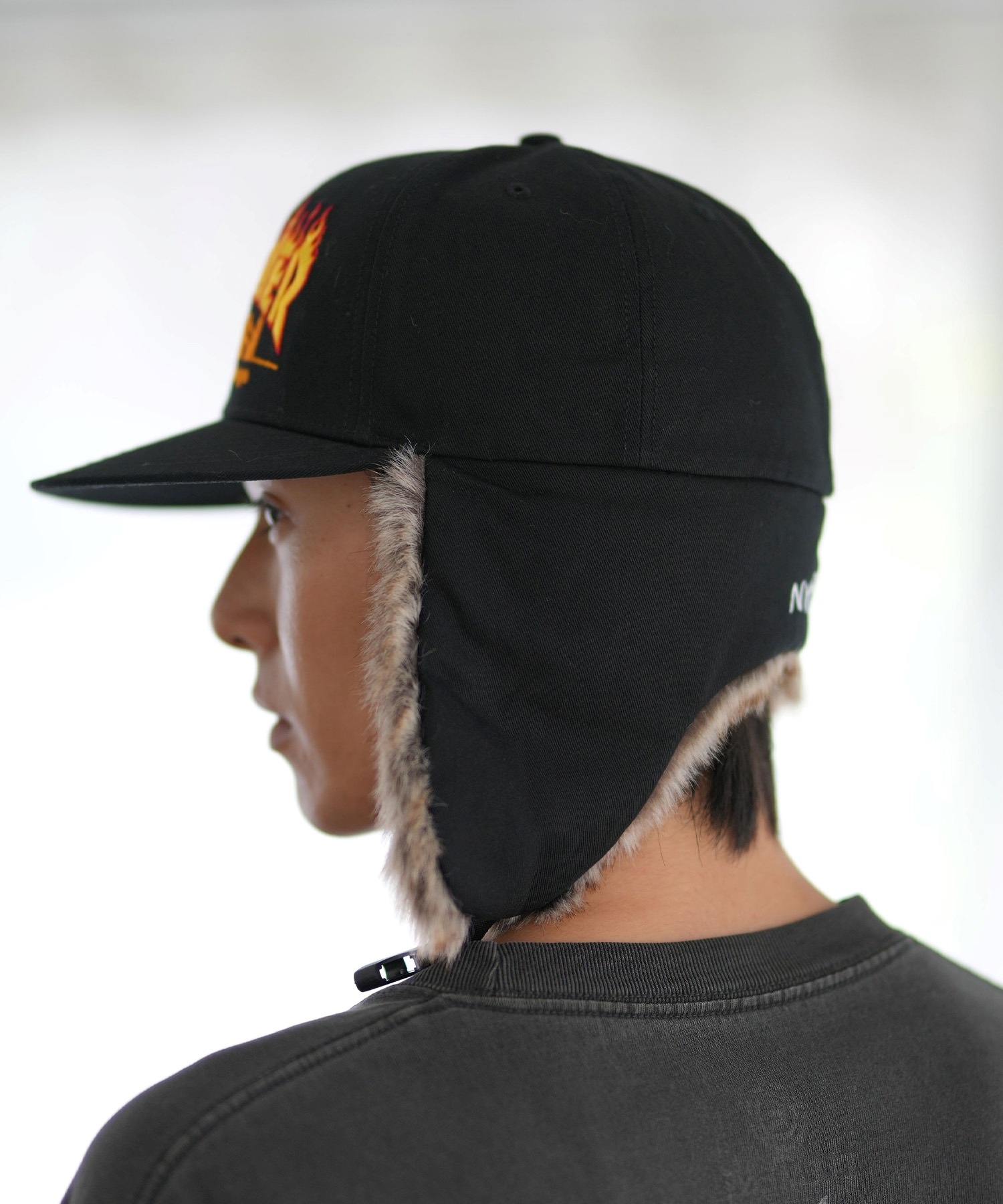 Manhattan Portage マンハッタンポーテージ × THRASHER スラッシャー コラボ キャップ 帽子 ドッグイヤー イヤーフラップ Ear Flap Cap MP264(BK/BK-FREE)