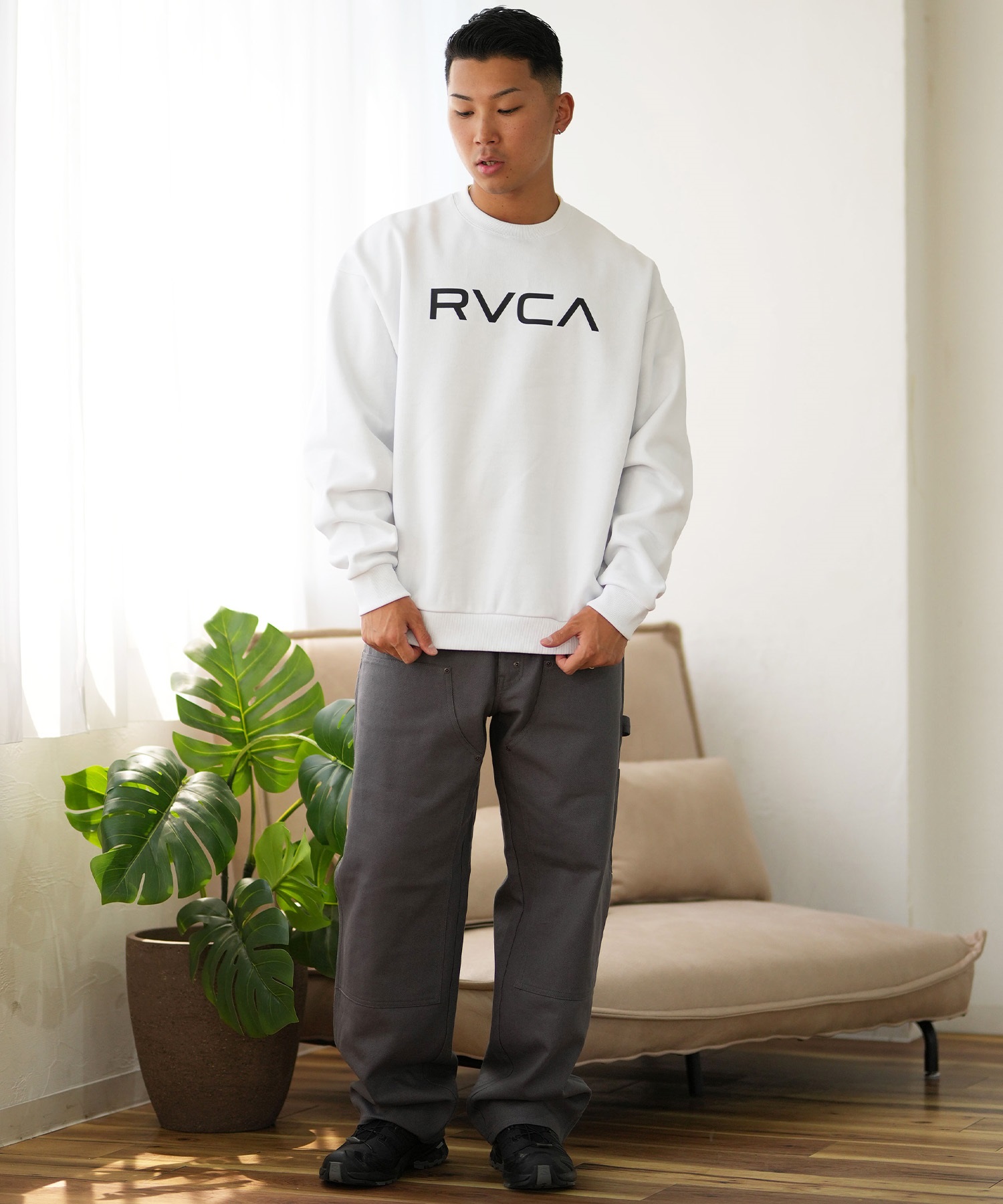 RVCA ルーカ トレーナー クルーネック メンズ スウェット ロゴ ルーズシルエット 裏起毛 BE042-P22(WHT-S)