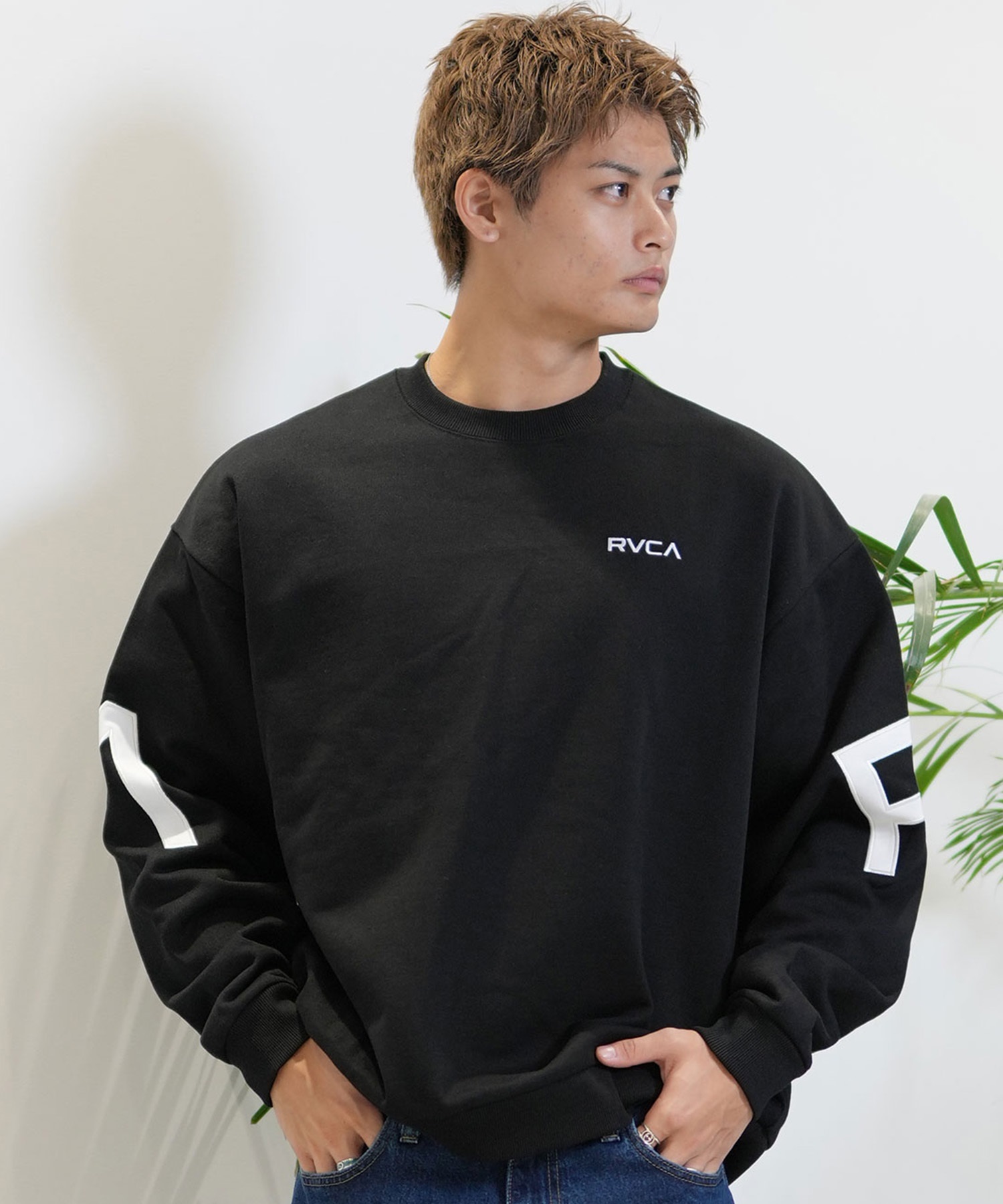 RVCA ルーカ トレーナー クルーネック メンズ スウェット ビッグロゴ バックプリント ルーズシルエット 裏起毛 BE042-032(KHA-S)