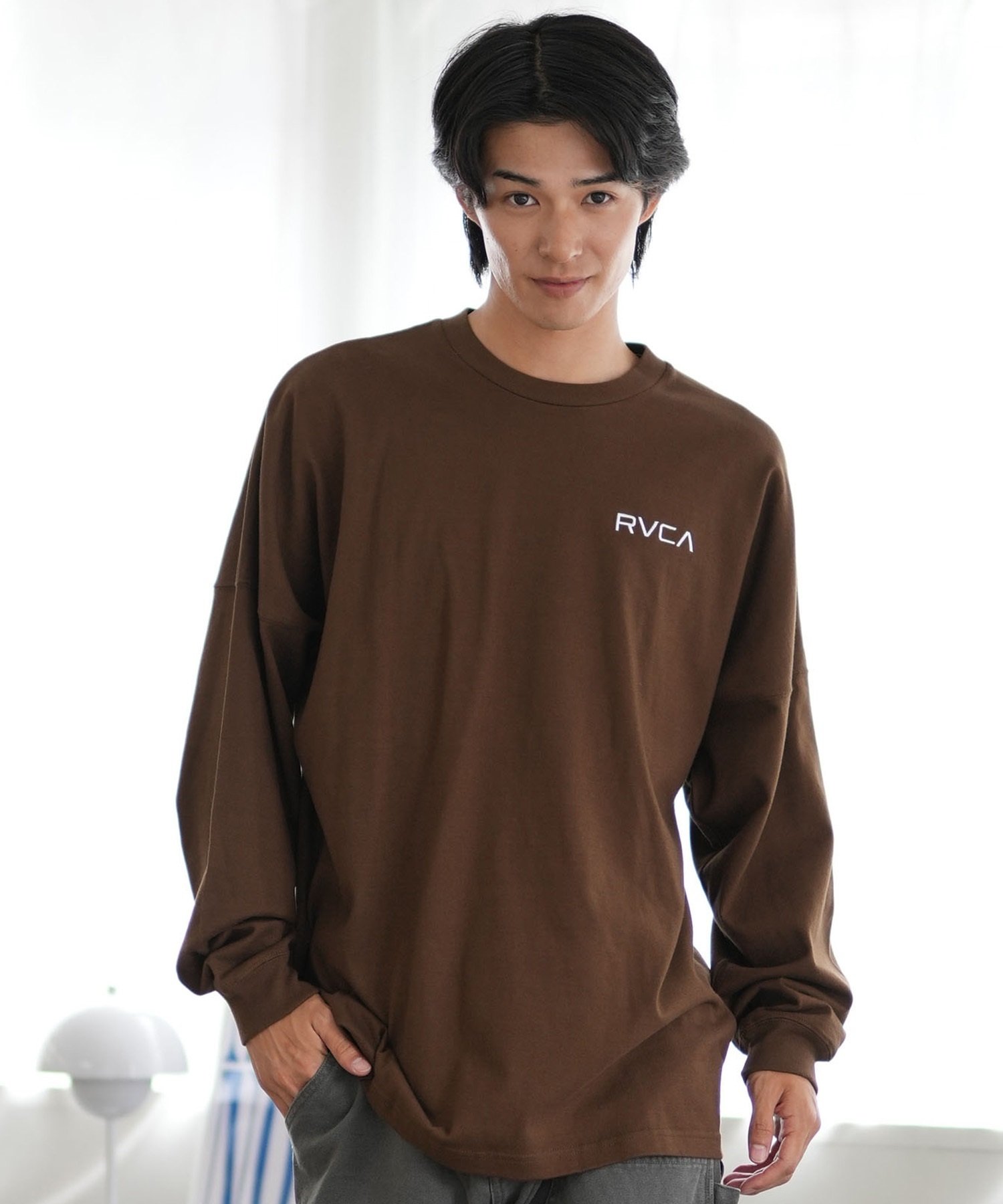 RVCA ルーカ 長袖 Tシャツ メンズ ロンT バックプリント チェッカー柄 ルーズシルエット BE042-060(BLK-S)