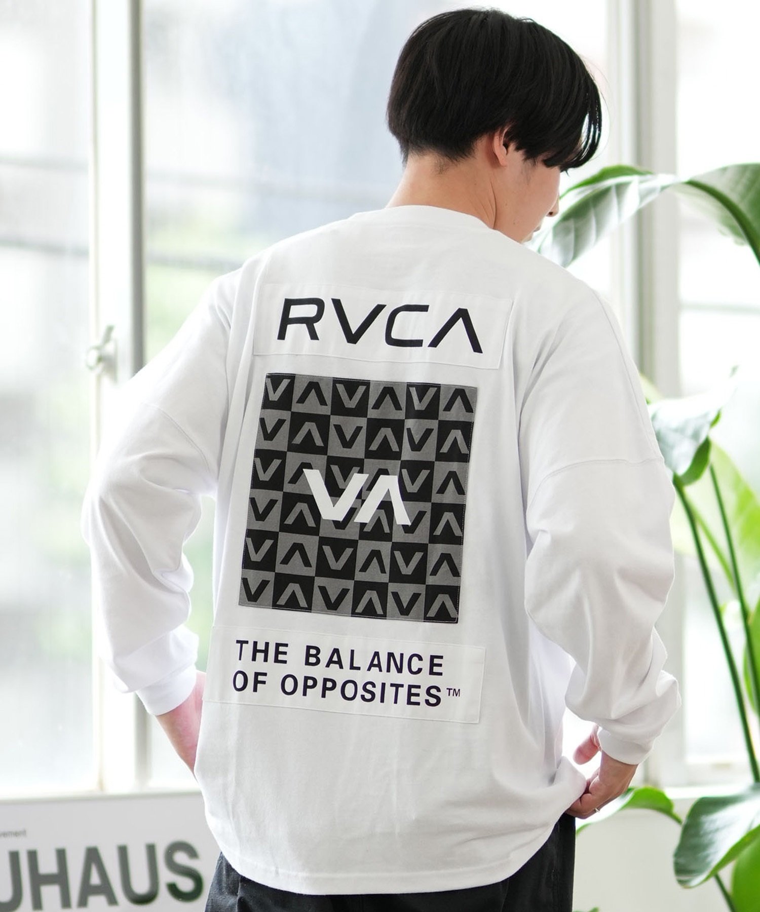 RVCA ルーカ 長袖 Tシャツ メンズ ロンT バックプリント チェッカー柄 ルーズシルエット BE042-060(BLK-S)