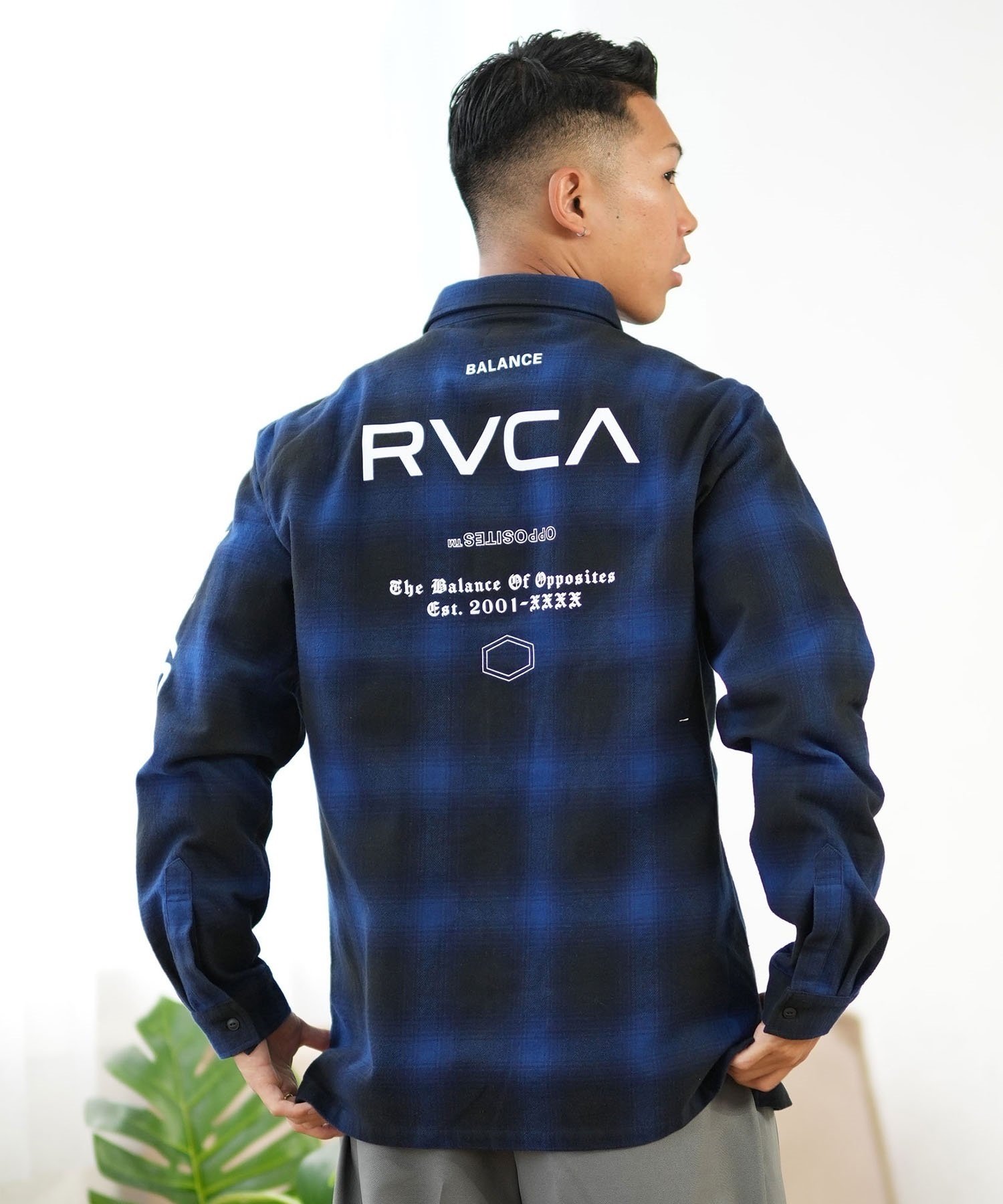 RVCA ルーカ 長袖 シャツ メンズ チェック ルーズシルエット XXXX SHIRTS ムラサキスポーツ限定 BE042-P12(BLU-S)