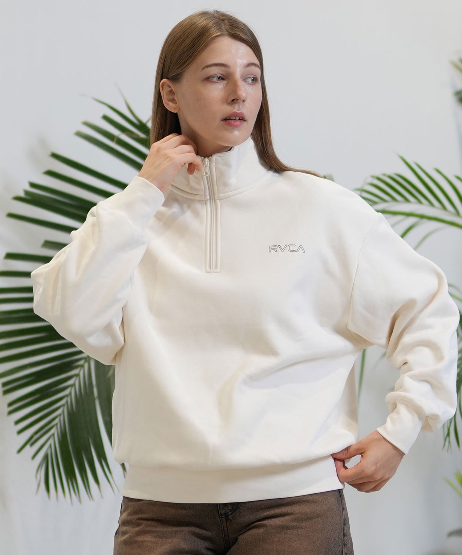 RVCA ルーカ トレーナー ハーフジップ レディース スウェット バックプリント 裏起毛 BE044-010(CLO-S)