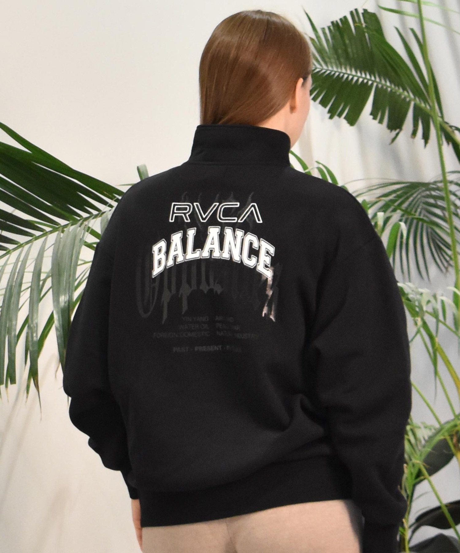 RVCA ルーカ トレーナー ハーフジップ レディース スウェット バックプリント 裏起毛 BE044-010(CLO-S)