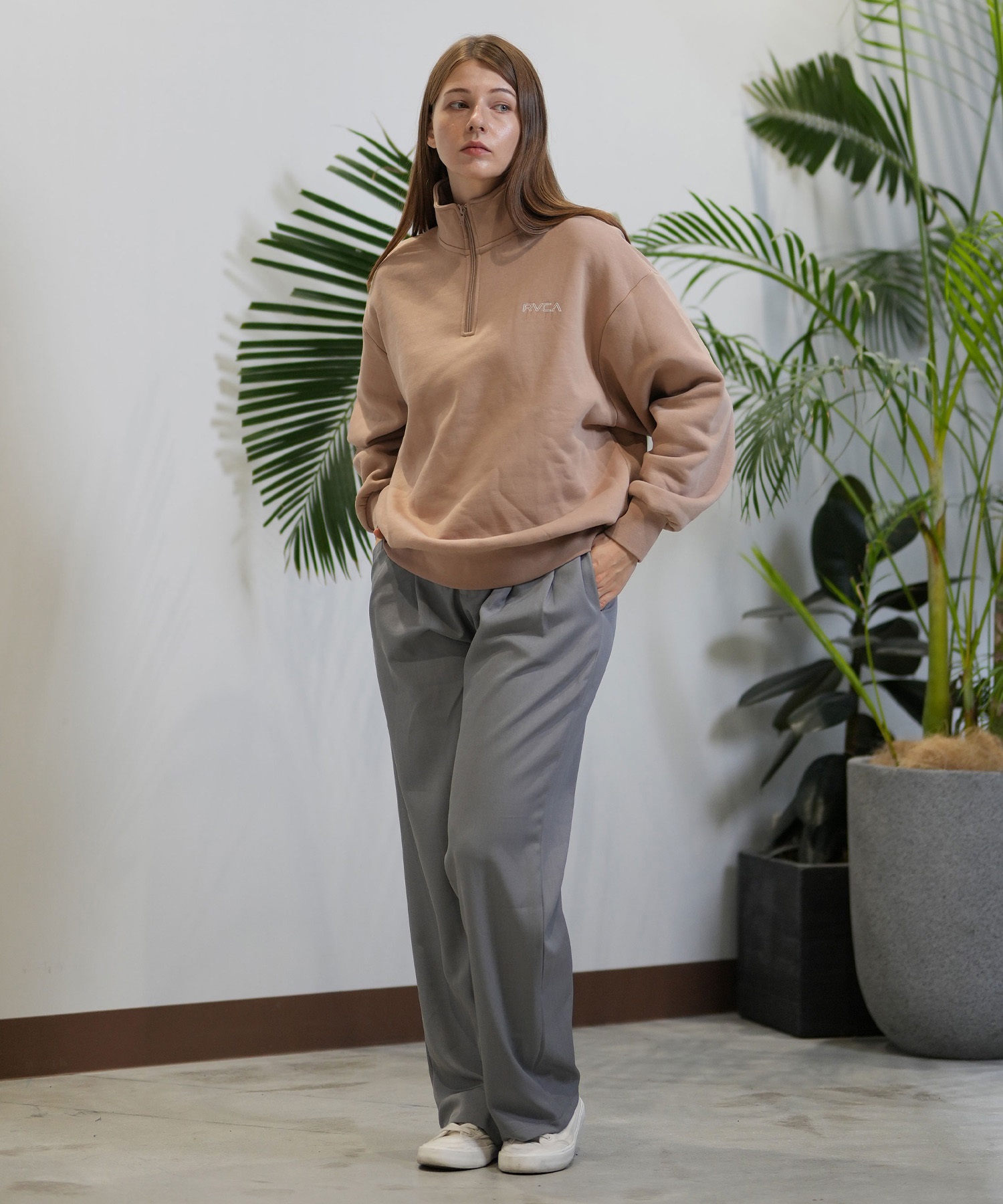 RVCA ルーカ トレーナー ハーフジップ レディース スウェット バックプリント 裏起毛 BE044-010(CLO-S)