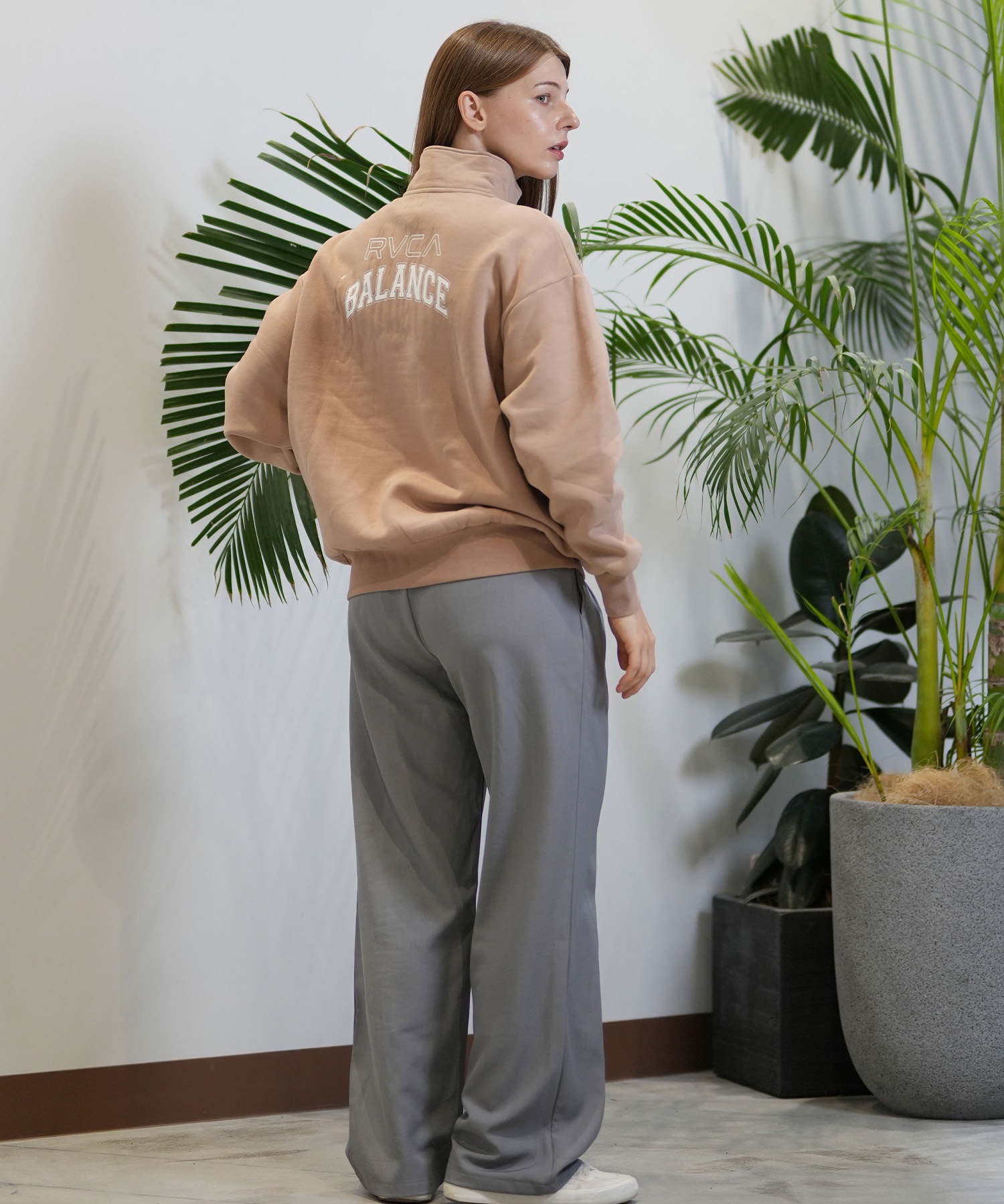 RVCA ルーカ トレーナー ハーフジップ レディース スウェット バックプリント 裏起毛 BE044-010(CLO-S)