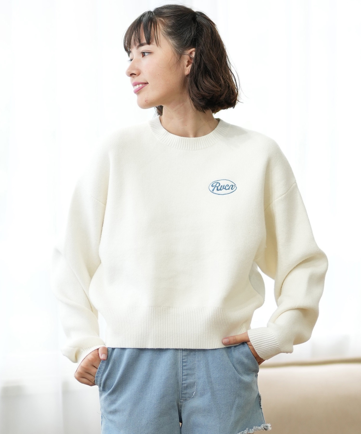 RVCA ルーカ ニット レディース セーター クルーネック クロップド丈 バックプリント BE044-P04 ムラサキスポーツ限定(RQS0-S)