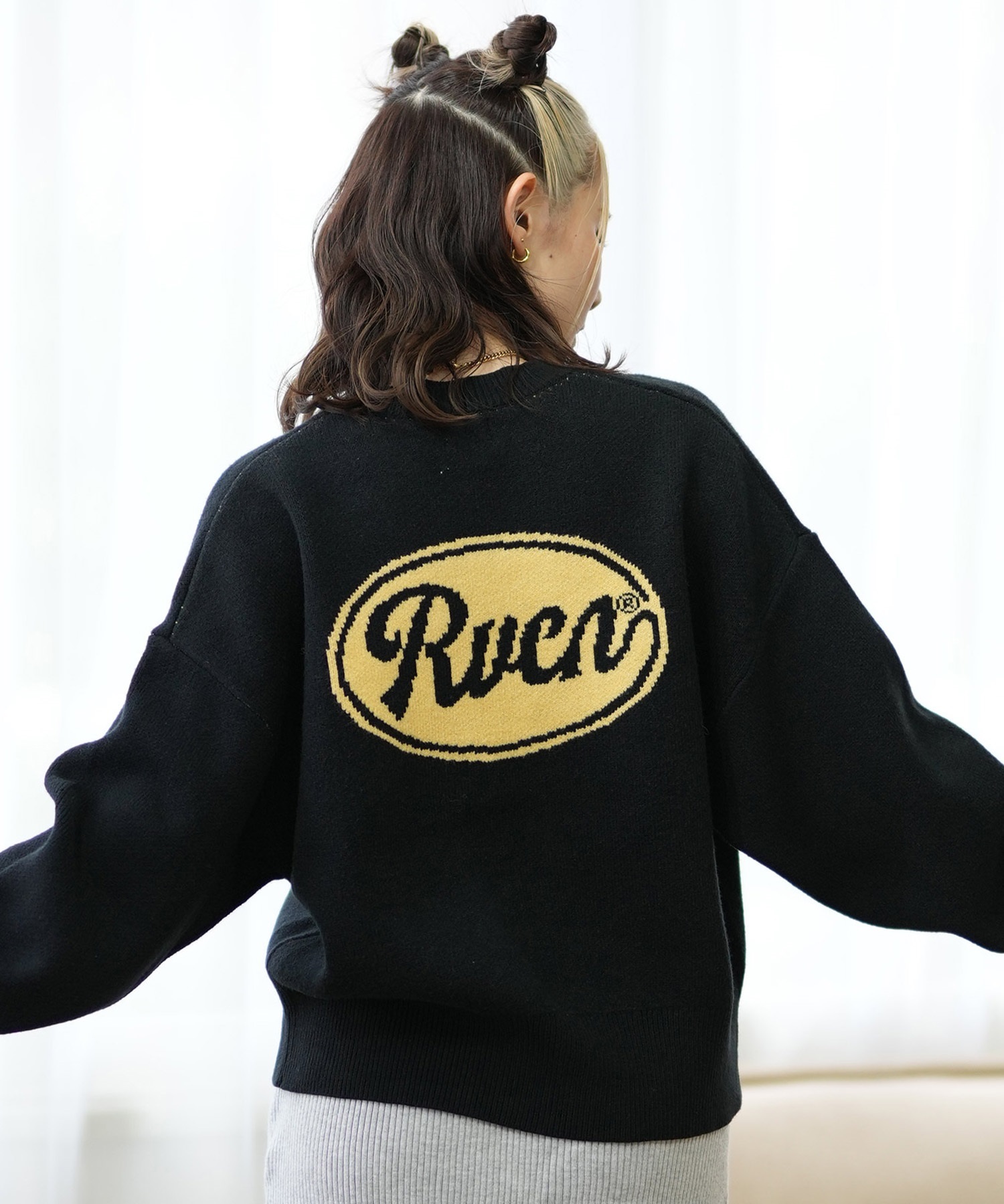 RVCA ルーカ ニット レディース セーター クルーネック クロップド丈 バックプリント BE044-P04 ムラサキスポーツ限定(RQS0-S)