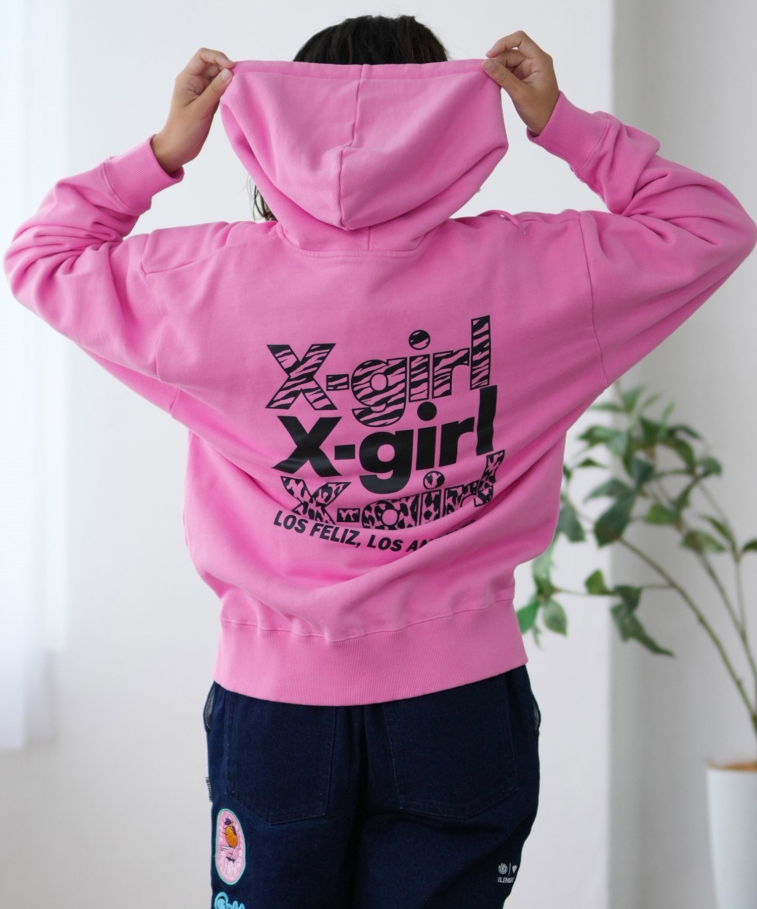 X-girl エックスガール パーカー ジップアップ レディース ロゴ バックプリント 裏毛 105243012025 ムラサキスポーツ限定(BK-M)