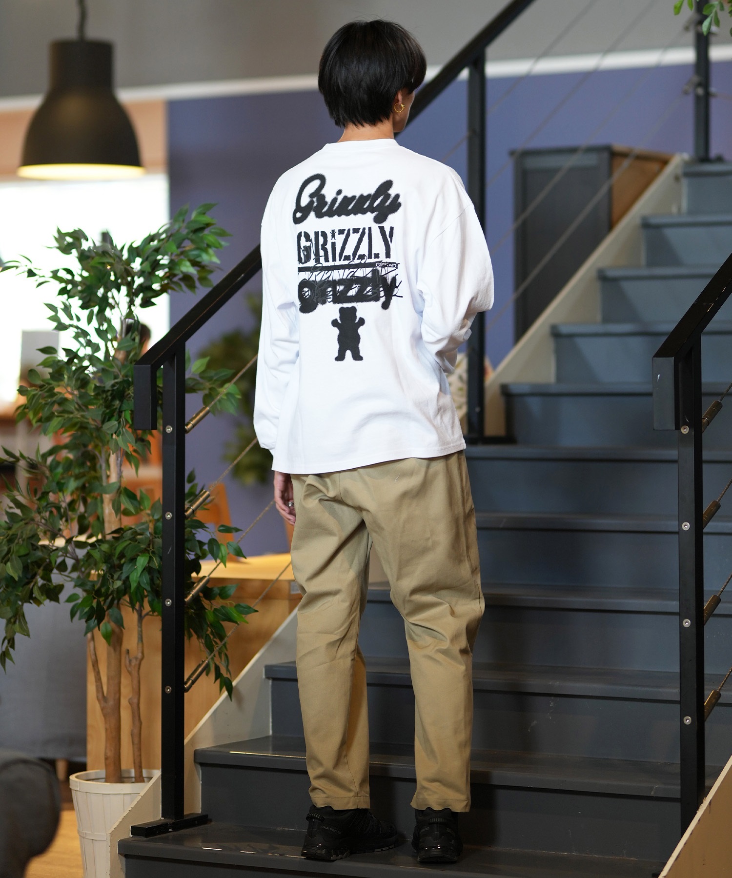 GRIZZLY グリズリー 長袖 Tシャツ メンズ ロンT バックプリント リラックスフィット 24G3402(WHT-M)