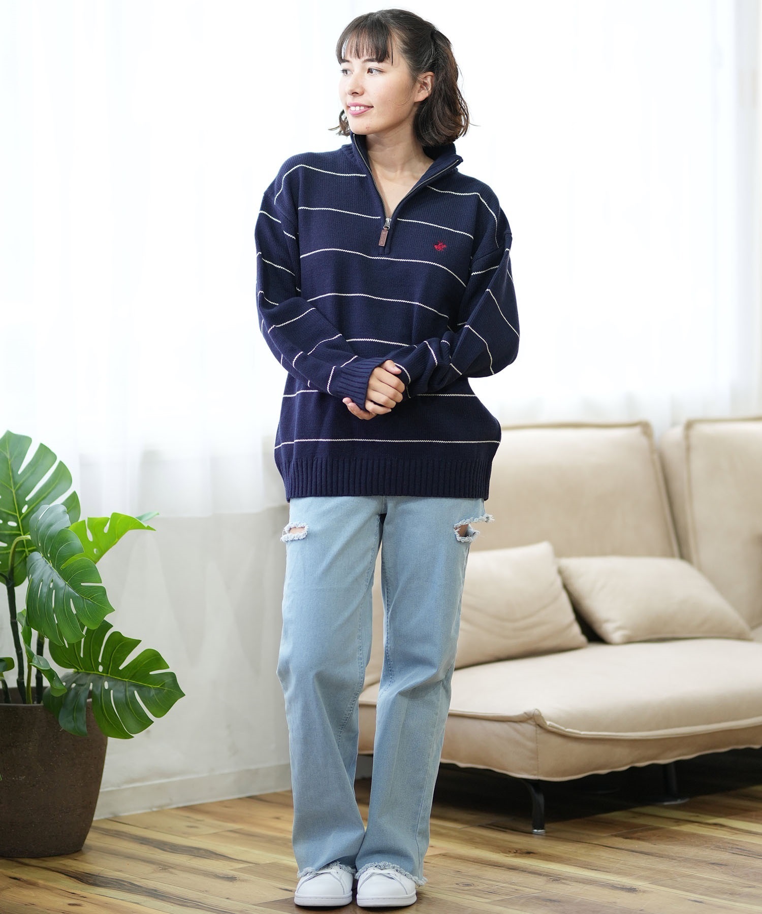 BEVERY HILLS P.C ビバリーヒルズポロクラブ セーター レディース ハーフジップ ニット ワンポイント 4422-5751(28IV-L)