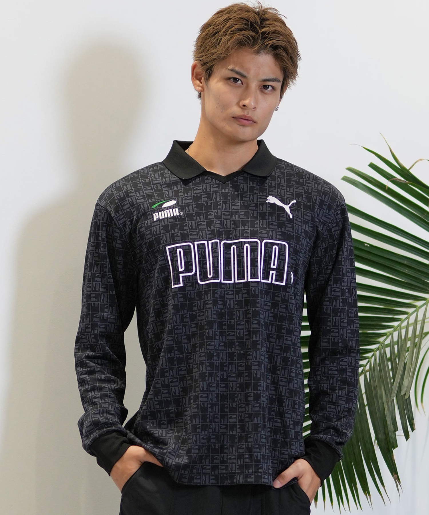 PUMA SKATEBOARDING プーマ スケートボーディング 長袖シャツ メンズ ポロシャツ ゲームシャツ 総柄 機能素材 628137(01-M)