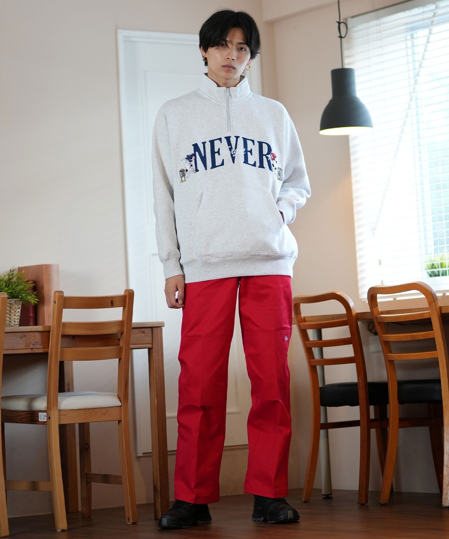 FORGET NEVER フォーゲットネバー ハーフジップトレーナー ビックシルエット 244OO1TR090FN	ムラサキスポーツ限定(WHT-M)