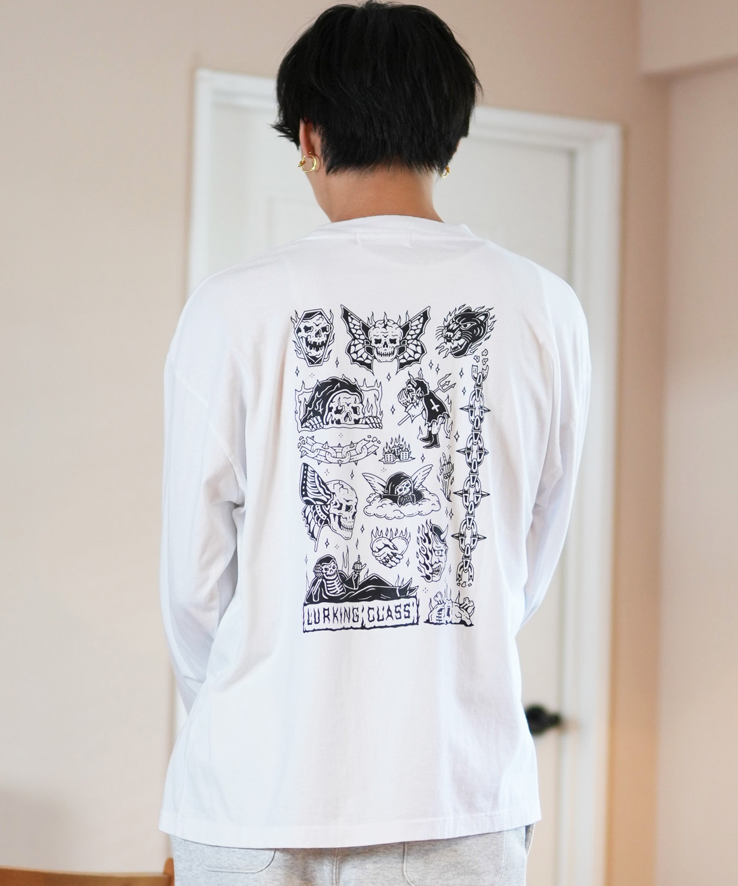 LURKING CLASS ラーキングクラス 長袖 Tシャツ メンズ ロンT バックプリント ST24FTM02 ムラサキスポーツ限定(WHITE-M)